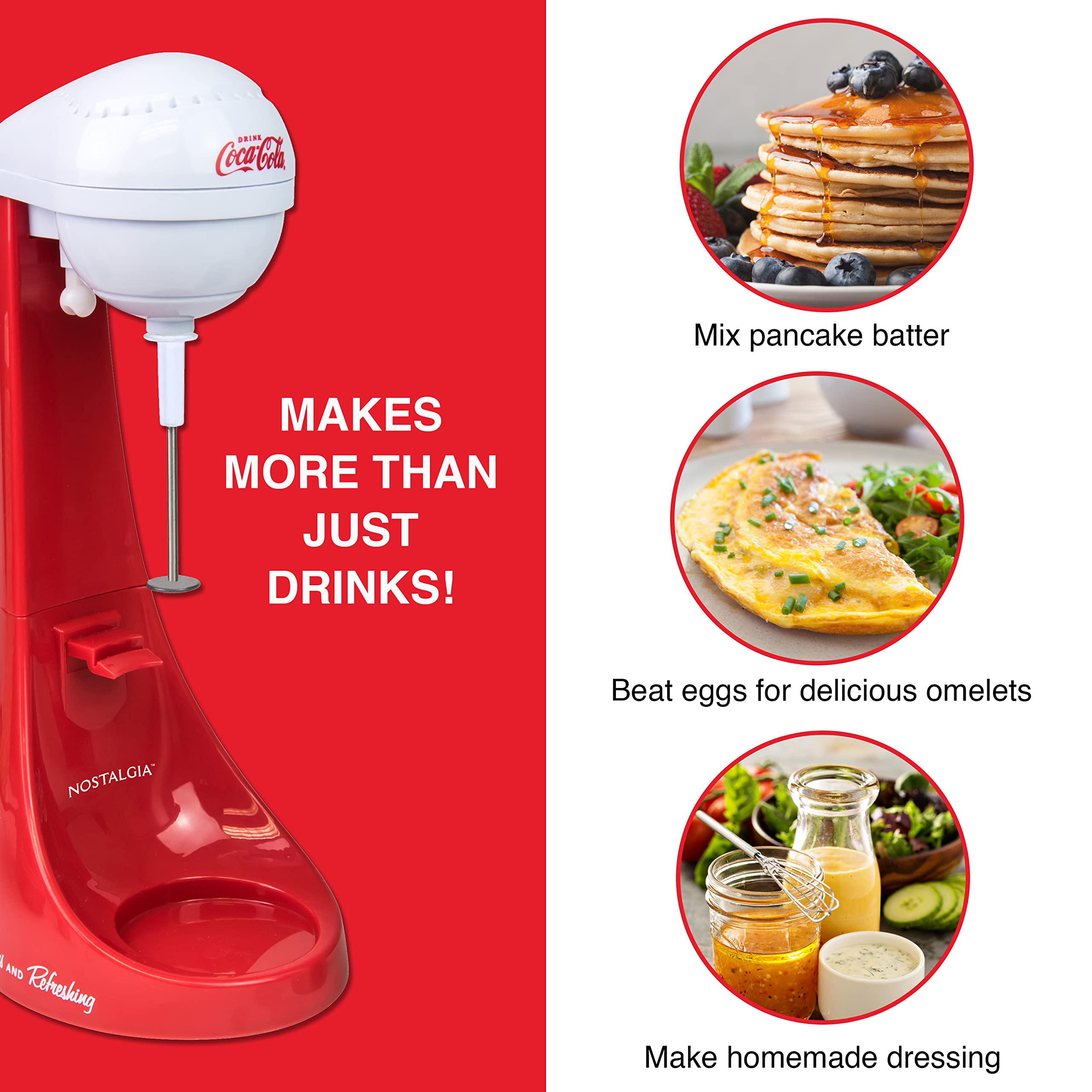 Nostalgia Two-Speed Electric Coca-Cola Limited Edition Milkshake Maker And Drink Mixer, Includes 16-Ounce Stainless Steel Mixing