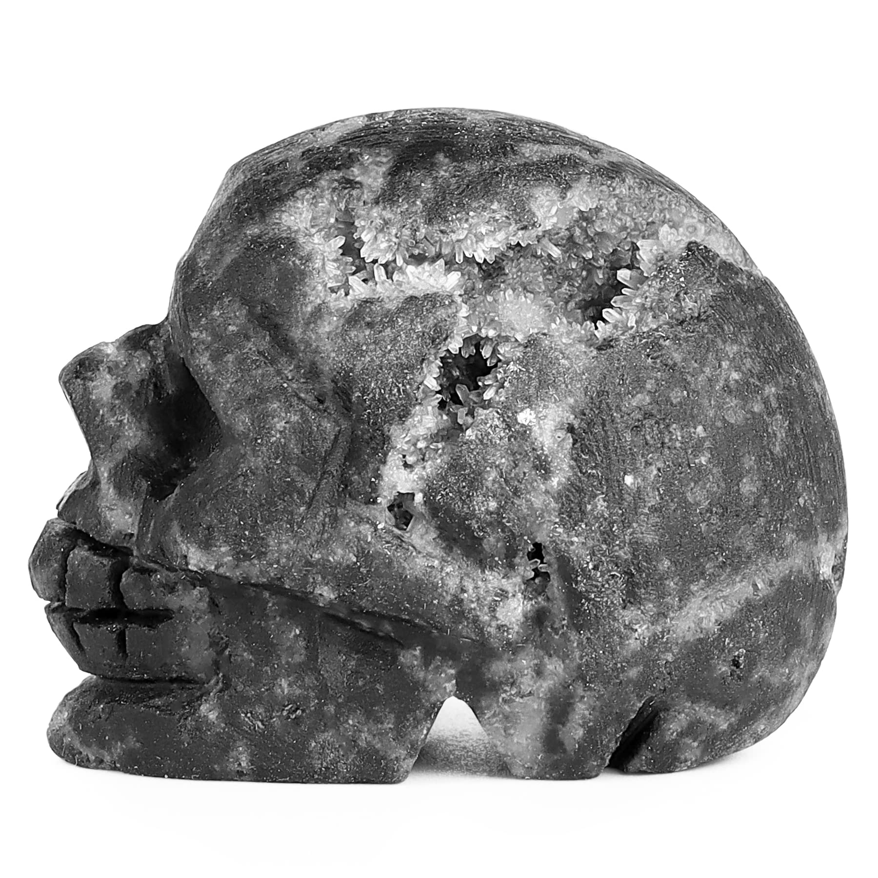 Artistone 2.0 Black Geodes Crystal Skull Head Statue Gemstone Human Head Skeleton Figurines Collectible Sculpture for Home Hallo