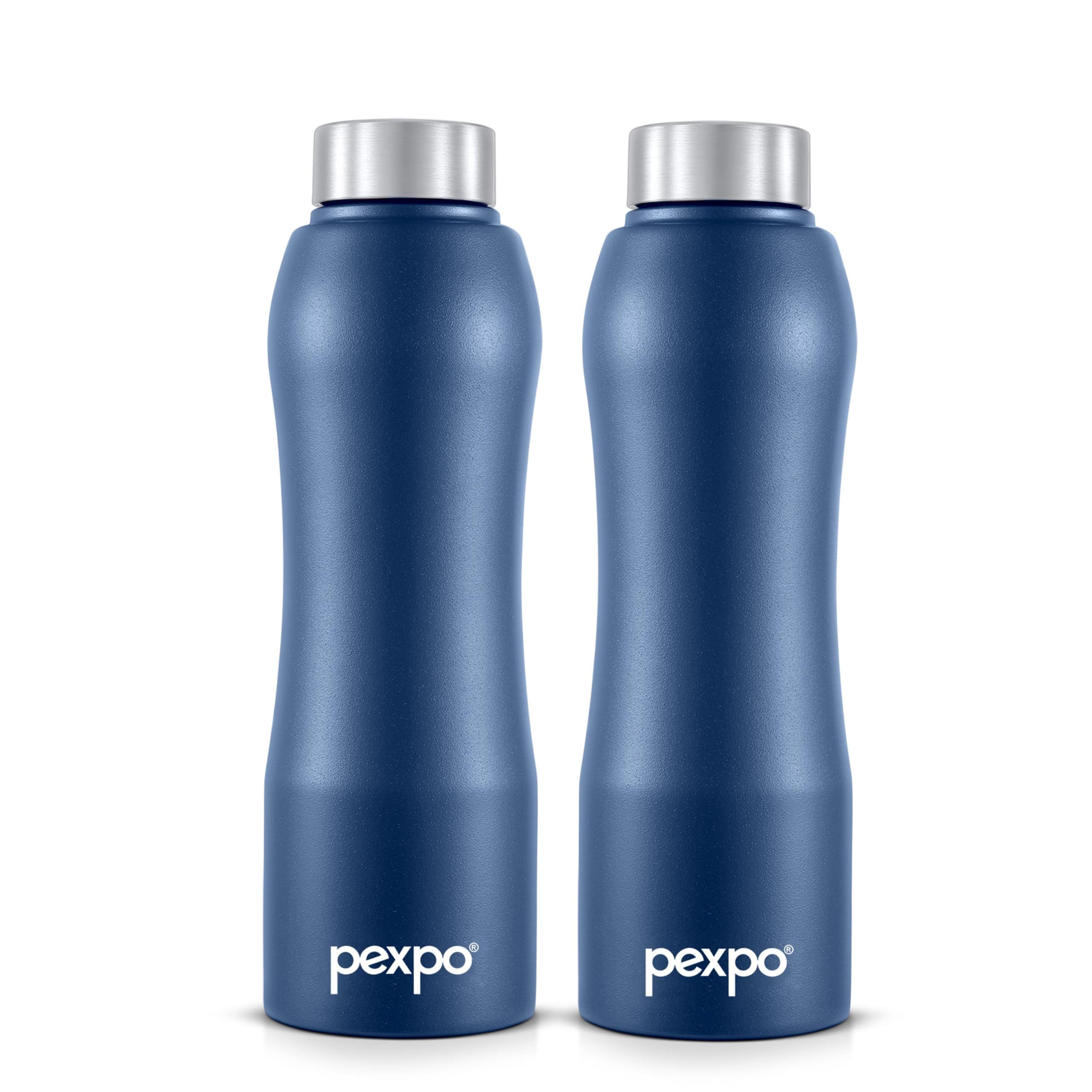 Pexpo Bistro Isi Certified Stainless Steel Fridge/Sports Water Bottle 750Ml, Denim Blue, Pack Of 2| Single Walled|Easy Grip|Leak