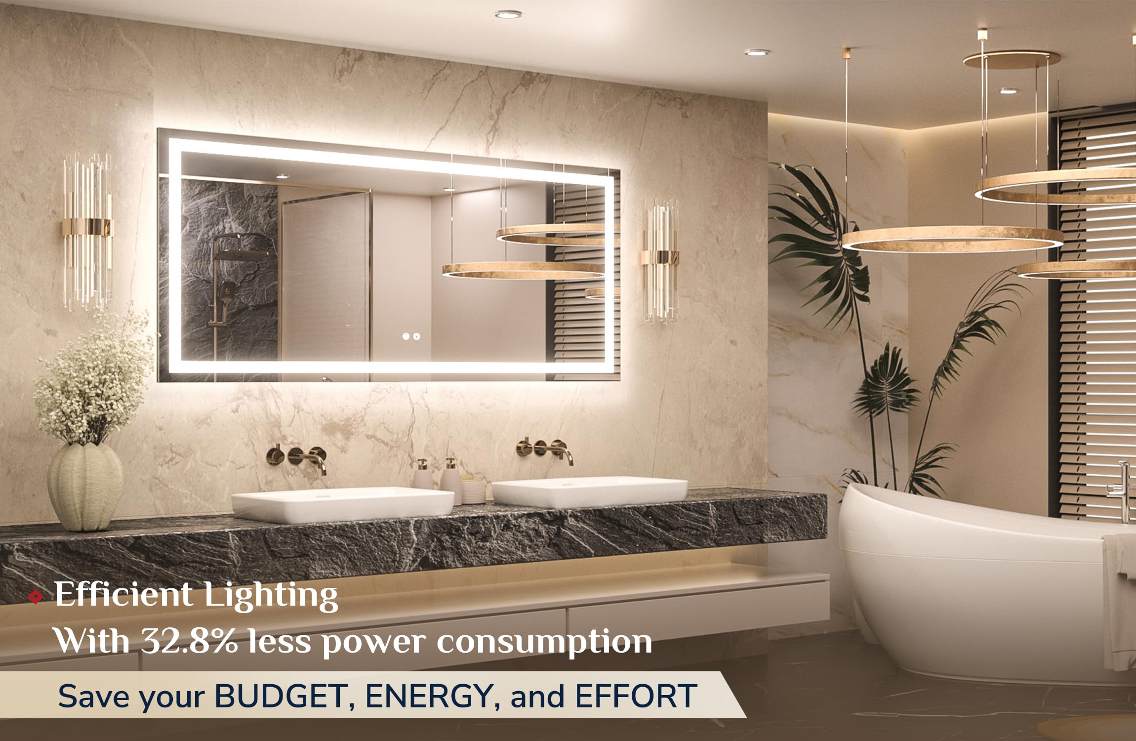 Keonjinn Led Bathroom Mirror 60     X 28     With Frontlit & Backlit, Lighted Mirror For Bathroom Wall With Stepless Dimmable 3-