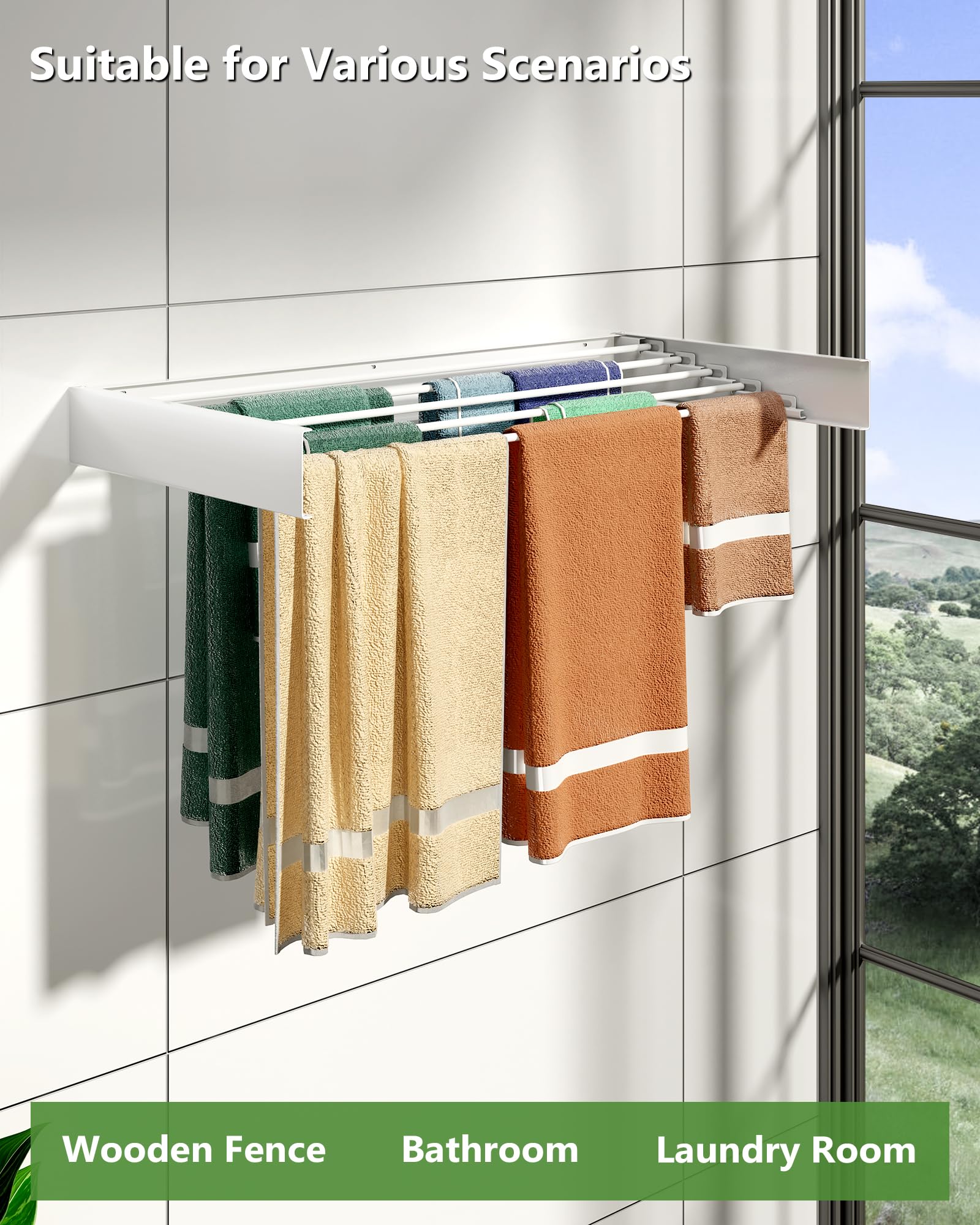 Wall Mounted Drying Rack 31.5''  5 Aluminum Poles  40 lb. Load Capacity  Foldable  Retractable  Space Saving Clothes Drying Rack (31.5'' White)