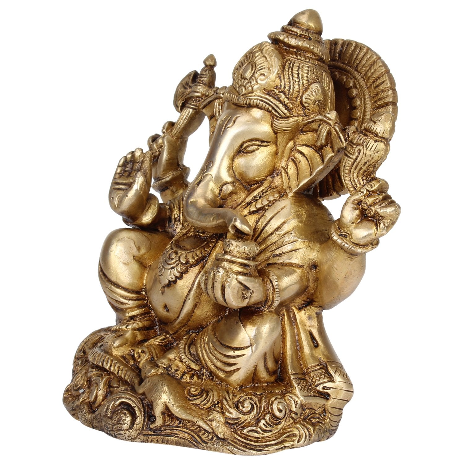 Kartique Brass Ganesh Bhagwan Idol For Home Entrance Ganpati Sitting Sculpture Statue Hand Carved Deity Elephant God Ganesha Vin