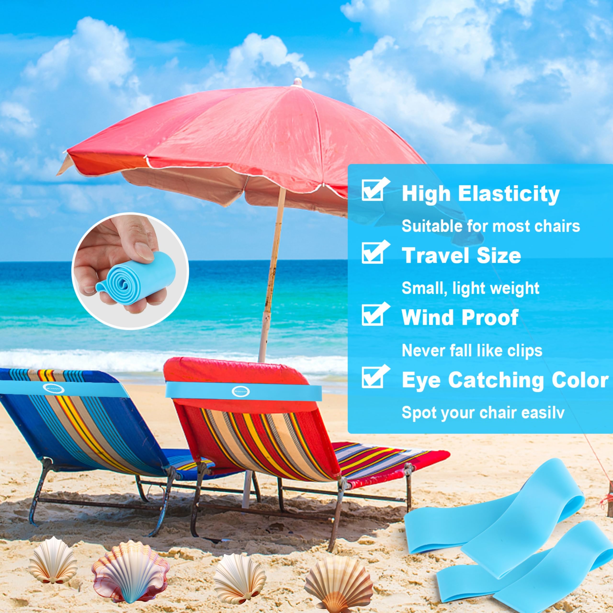 Beach Towel Bands (6 Pack),Towel Clips For Pool Chair & Cruise Ship Essentials,Towel Holder For Cruise Chairs (Blue)
