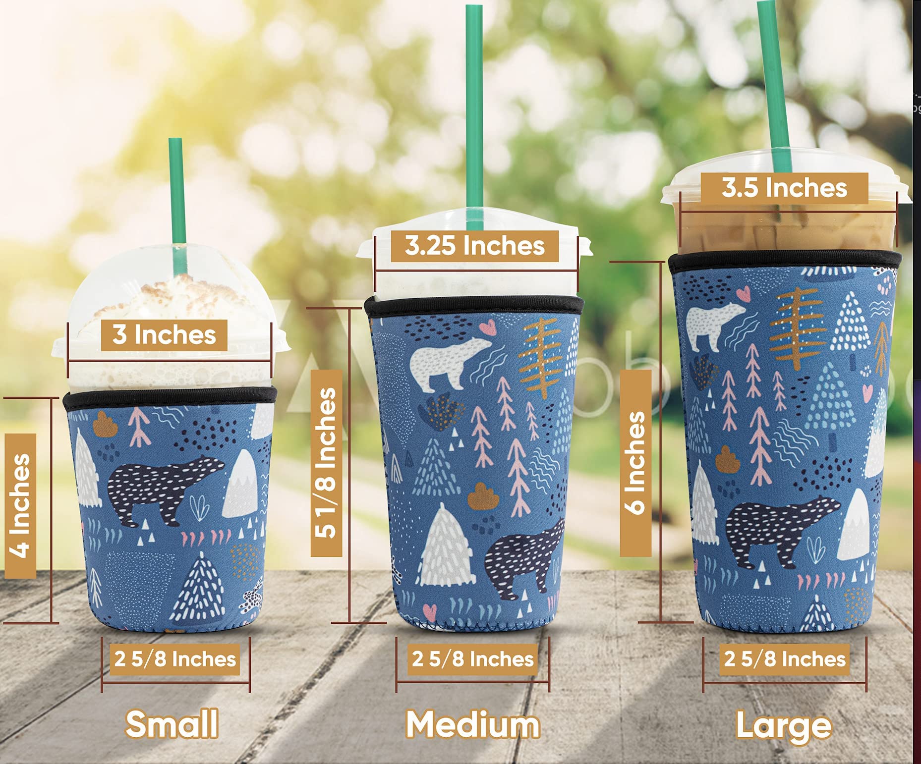 Baxendale Iced Coffee Sleeve For Cold Drink Cups - 3 Pack Neoprene Iced Coffee Sleeve Cup Sleeves For Cold Drinks, Reusable Comp