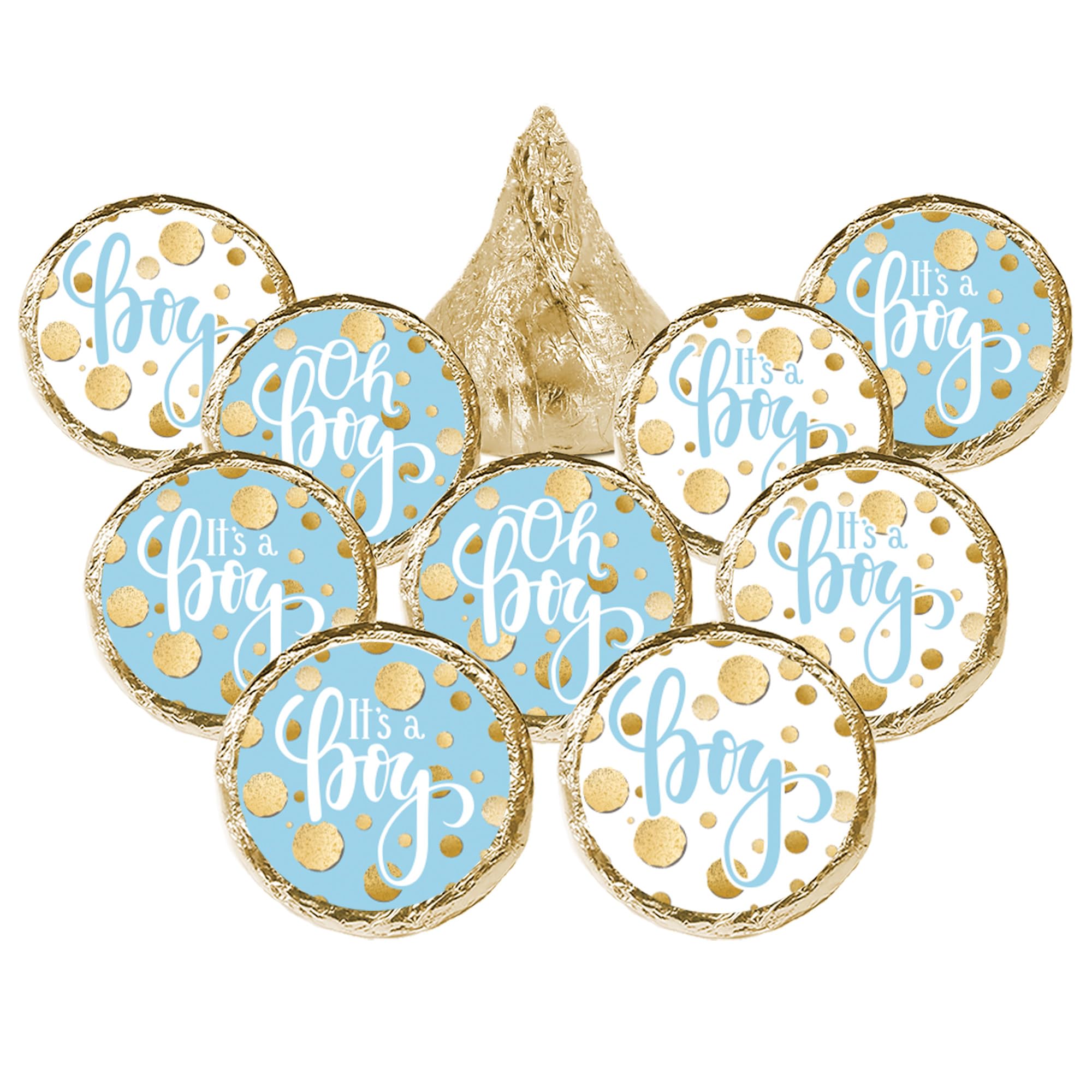 Blue and Gold Its a Boy Baby Shower Favor Stickers, Chocolate Kisses Party Favor Candy Stickers - 180 Labels