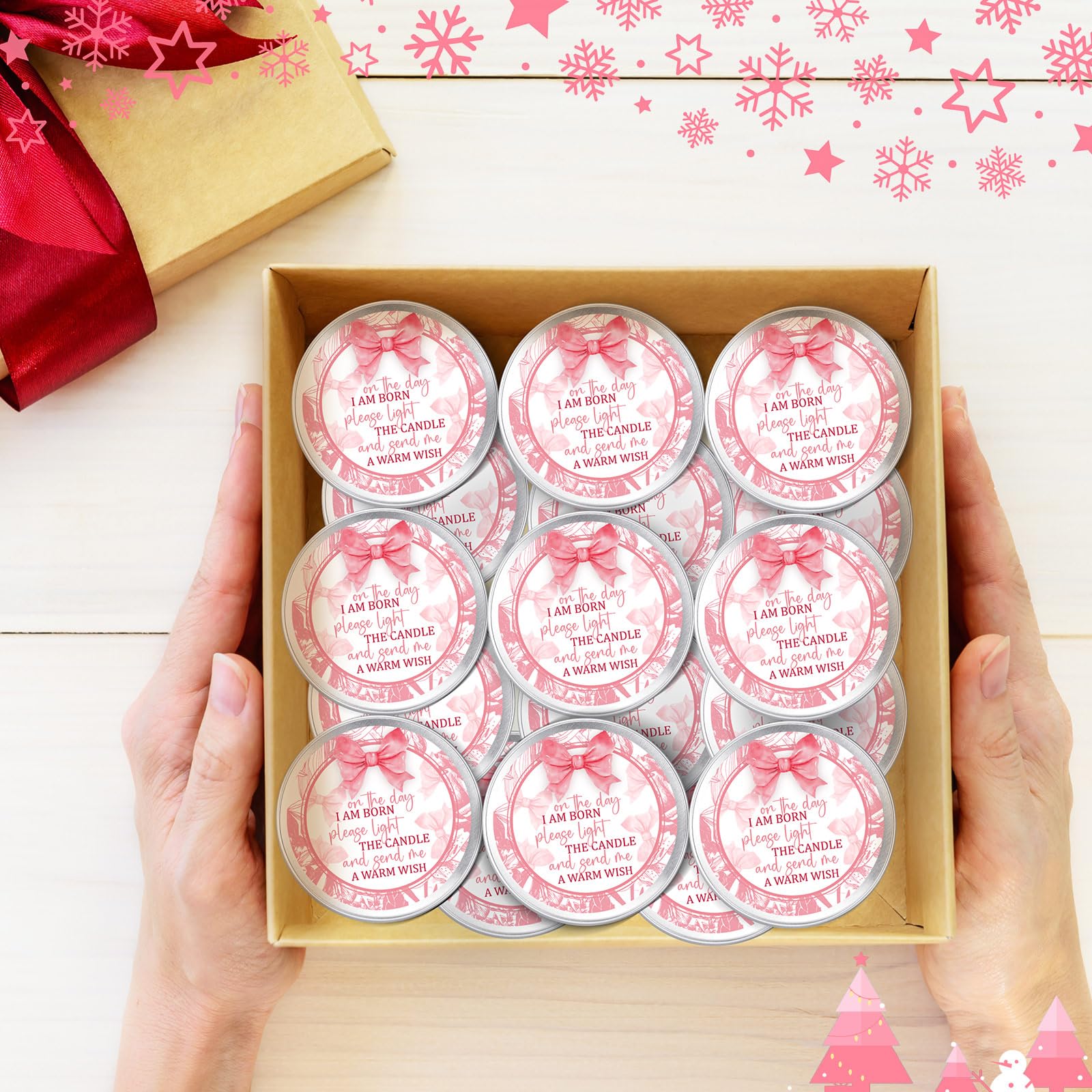 MTLEE 24 Pcs Bow Baby Shower Party Favors Candles Lavender Scented Baby Shower Favors for Guests Rustic Tealights Candles Gender