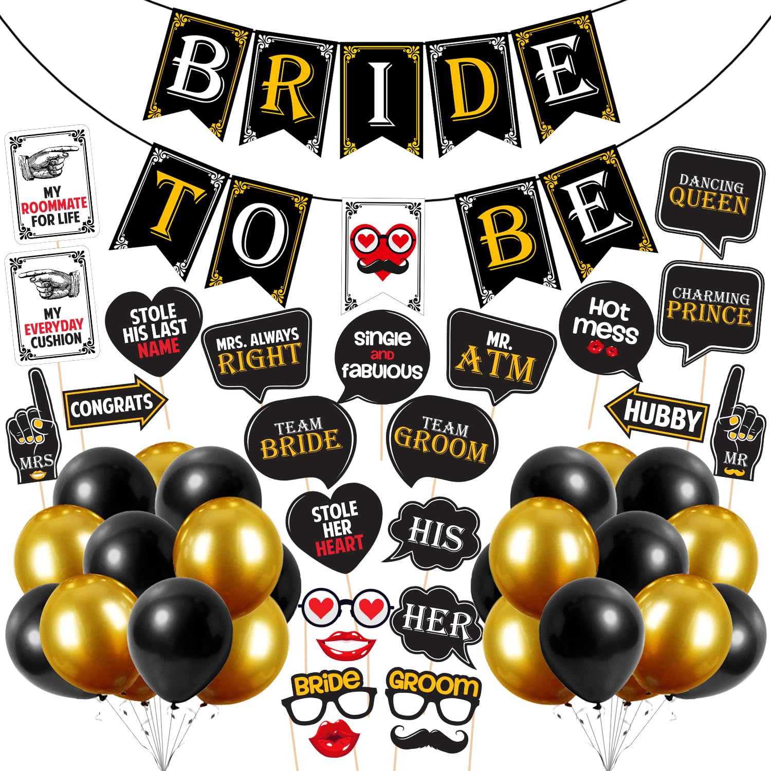 Zyozique  Bridal Shower & Bachelorette Party Decorations Kit  Bride To Be Banner, Balloons & Photobooth Props (Pack Of 50)