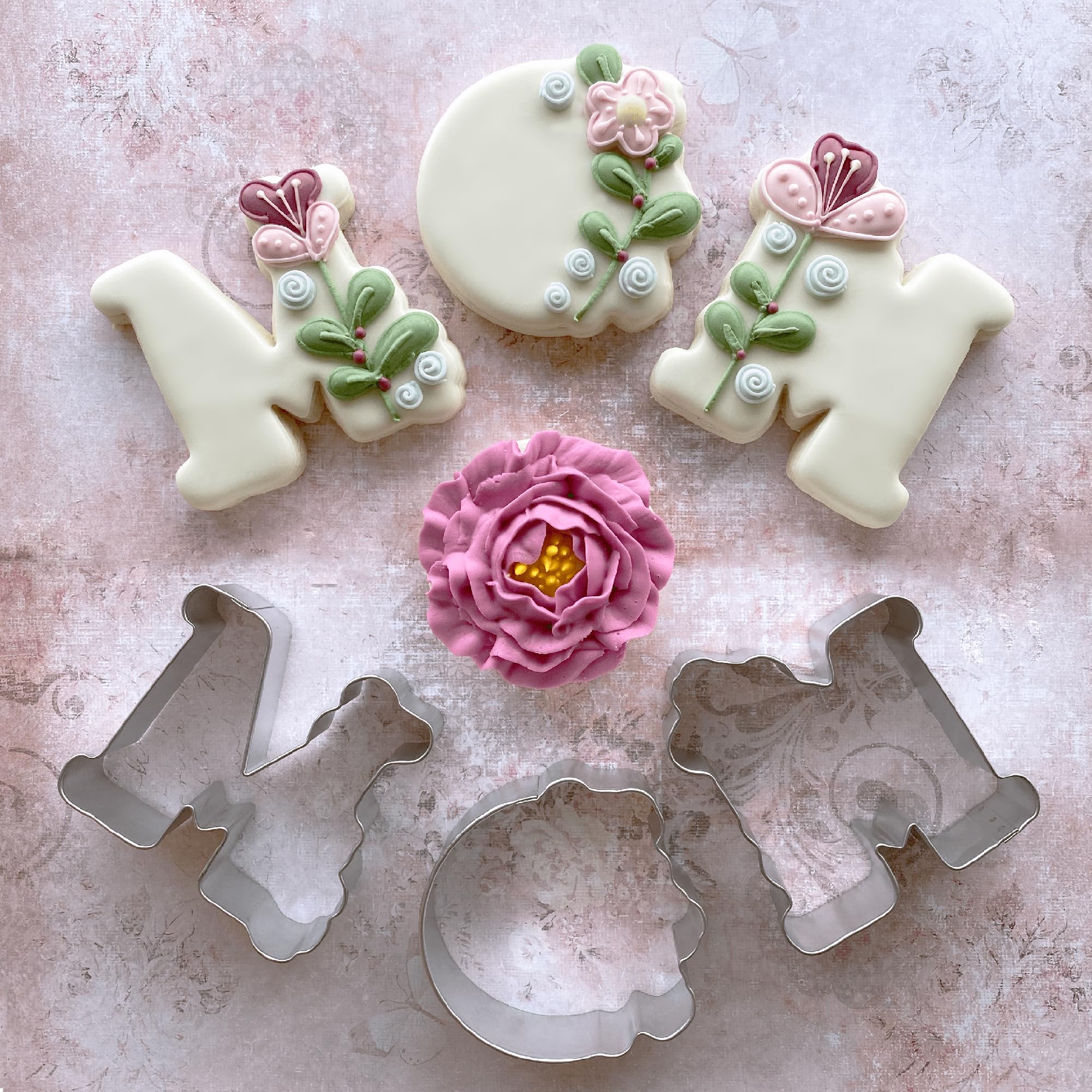 R & M International 5145 Mom Letters Mother'S Day, 3-Piece Cookie Cutter Set, Tinplated Steel