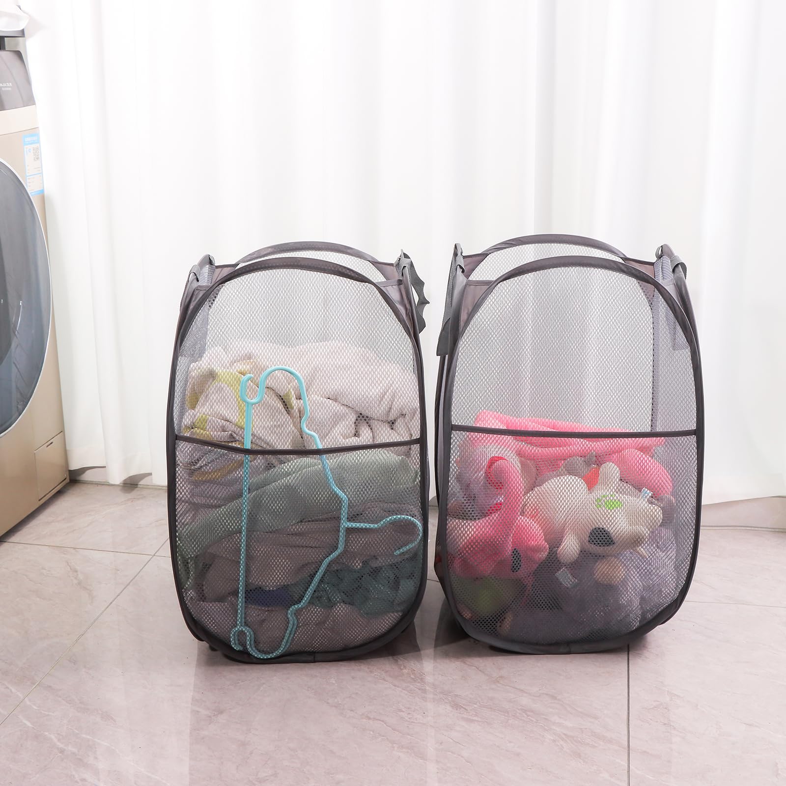 Collapsible Mesh Laundry Basket,Pop Up Laundry Hamper-Easy Storage, Ideal For Home And Travel Use (2 Dark Gray)