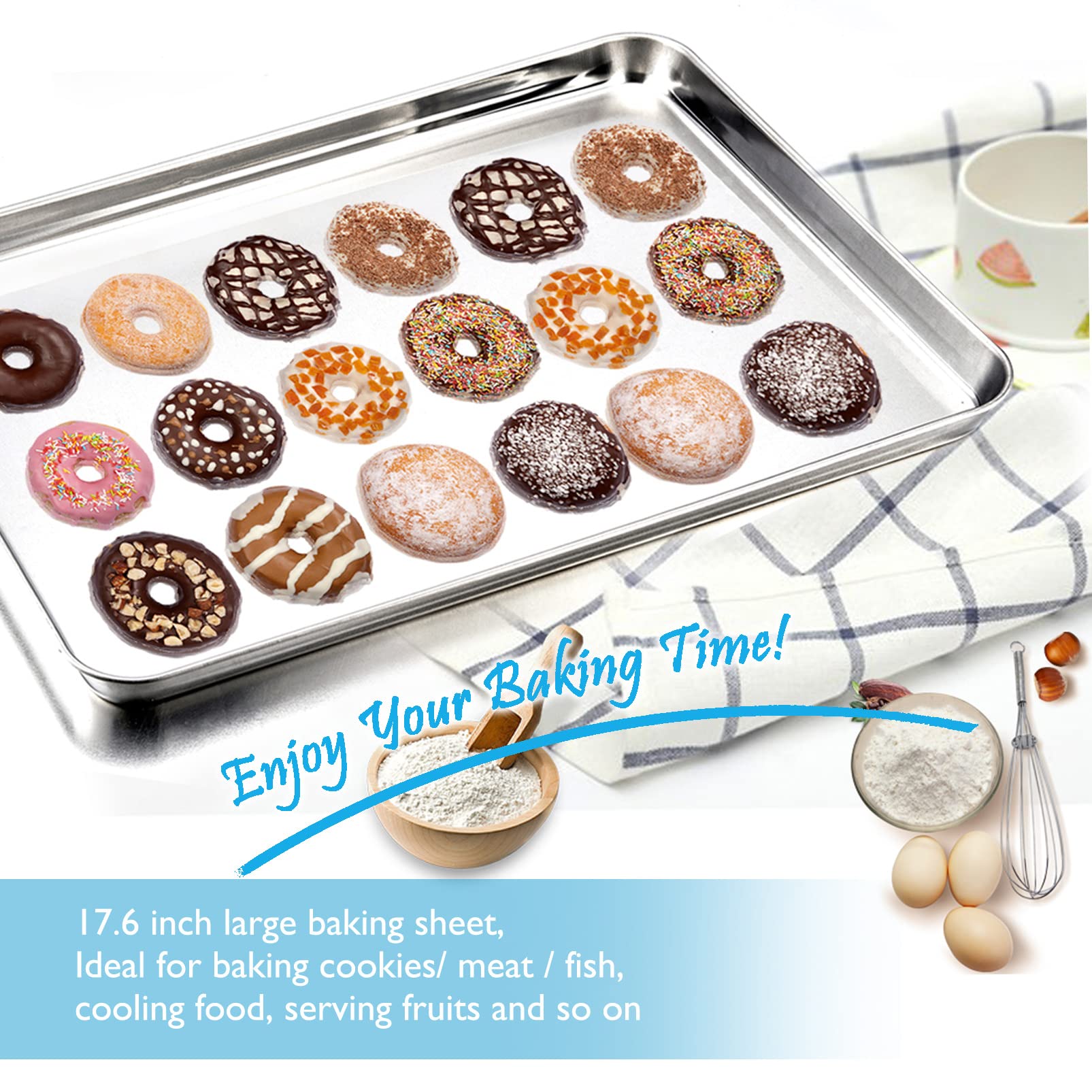 Teamfar Baking Sheet, 17.6 X 13 X 1 Stainless Steel Large Cookie Sheet Baking Tray Pan For Oven, Non-Toxic & Healthy, Rust Free