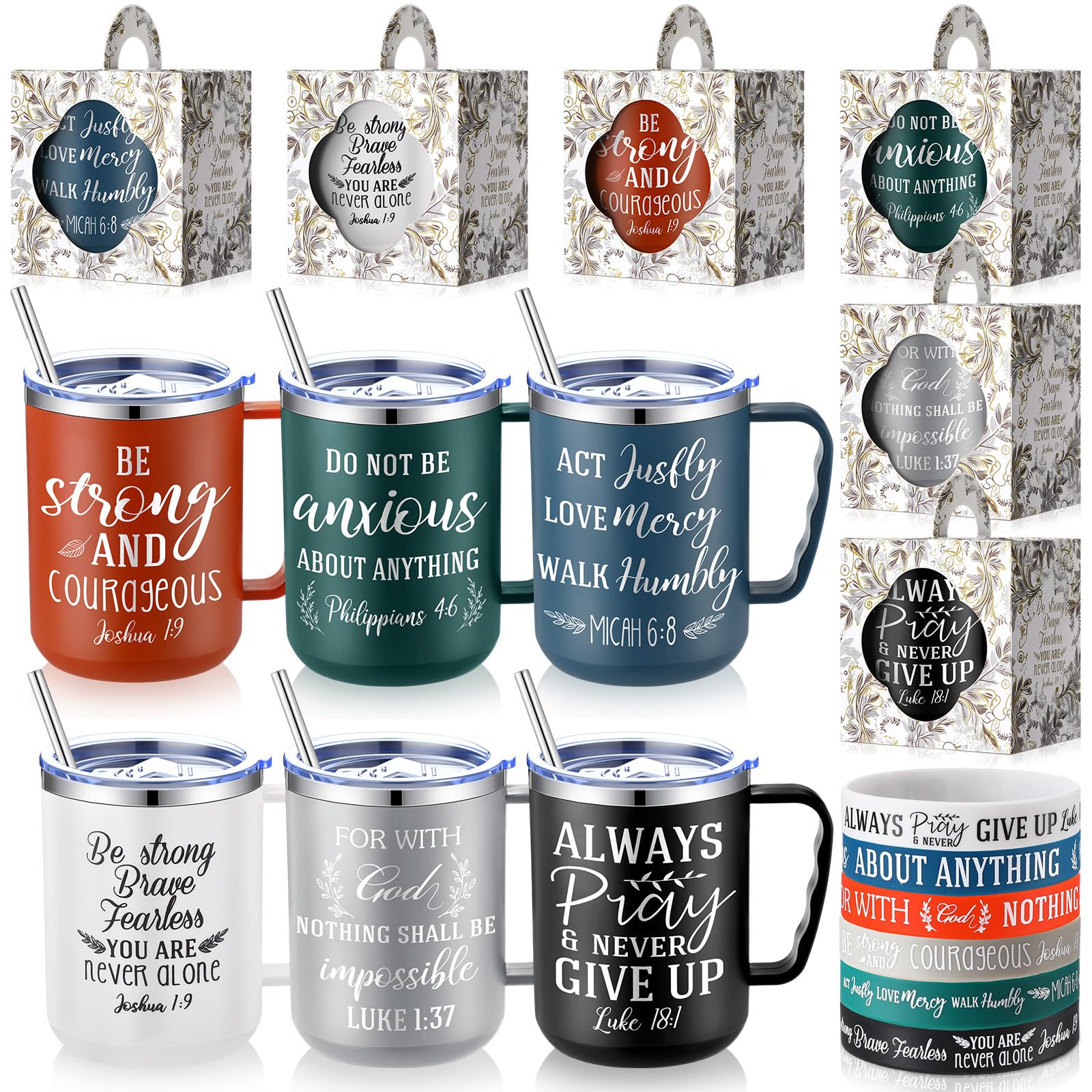 Patelai 18 Pcs 17 oz Christian Mug with Lid Straw Bible Verse Classic