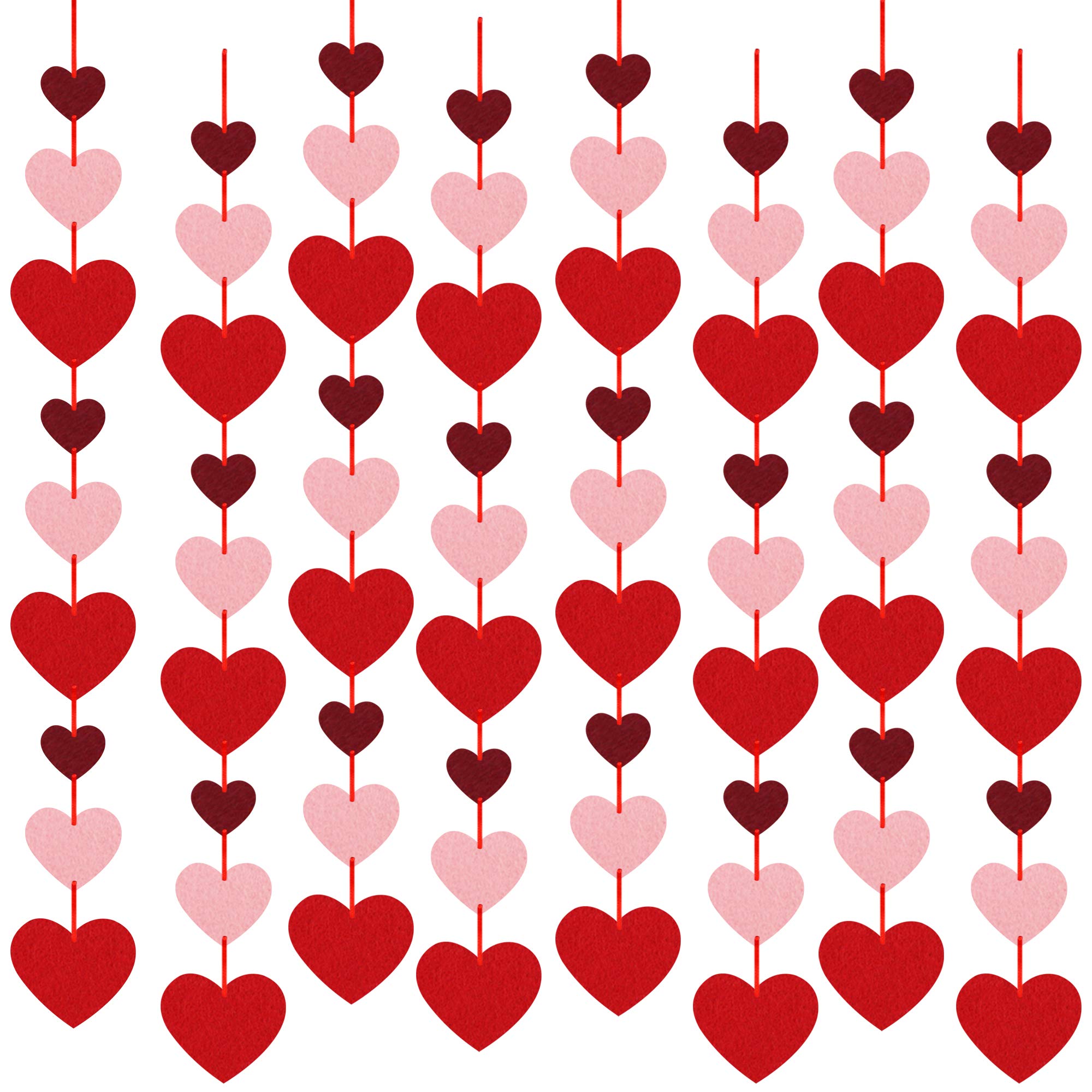 8 Packs Valentines Day Felt Heart Hanging String Garlands - No Diy - Valentines Decorations - Valentine'S Day Party Decorations
