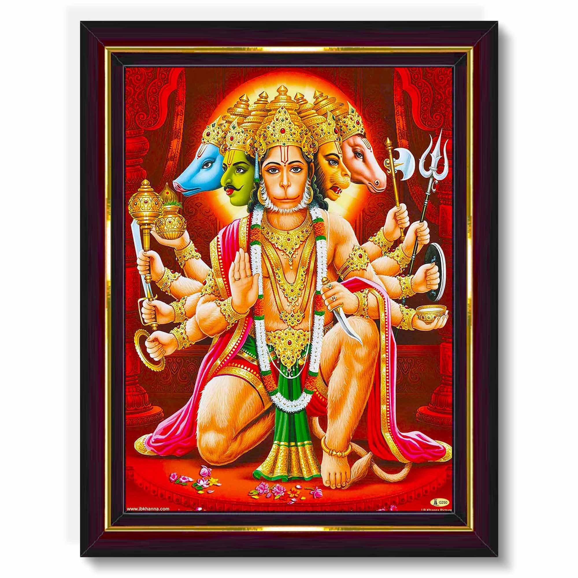 Pavan Photo Laminations Panchmukhi Hanuman For Door Entrance Vastu Wall Painting Framed Home Decor (Wood,Matte,Brown,Small Size,
