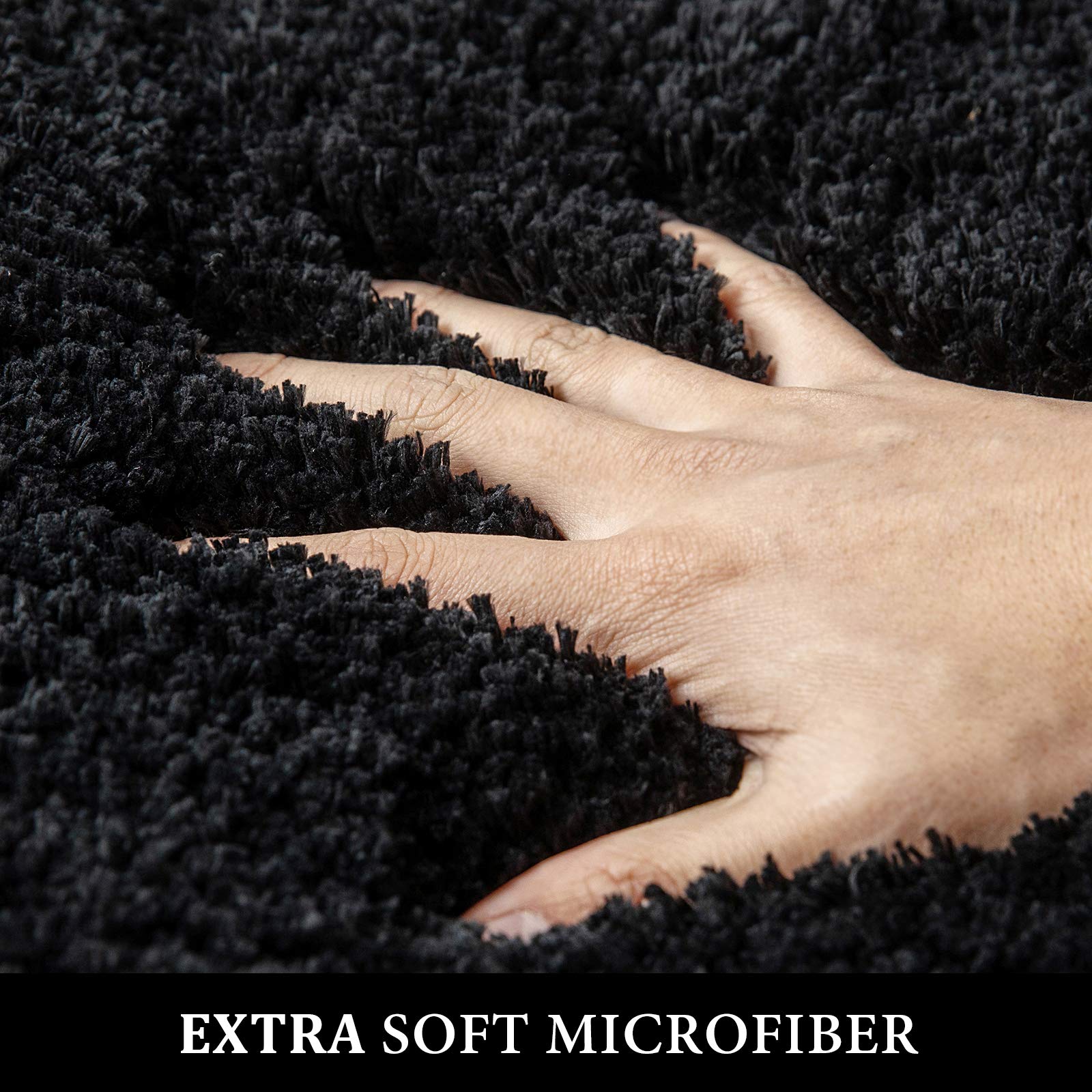 Miulee Black Bathroom Rug Shaggy Soft Bath Rug Mats For Bathroom Non Slip Thick Absorbent Plush Washable Mat Carpet Living Room