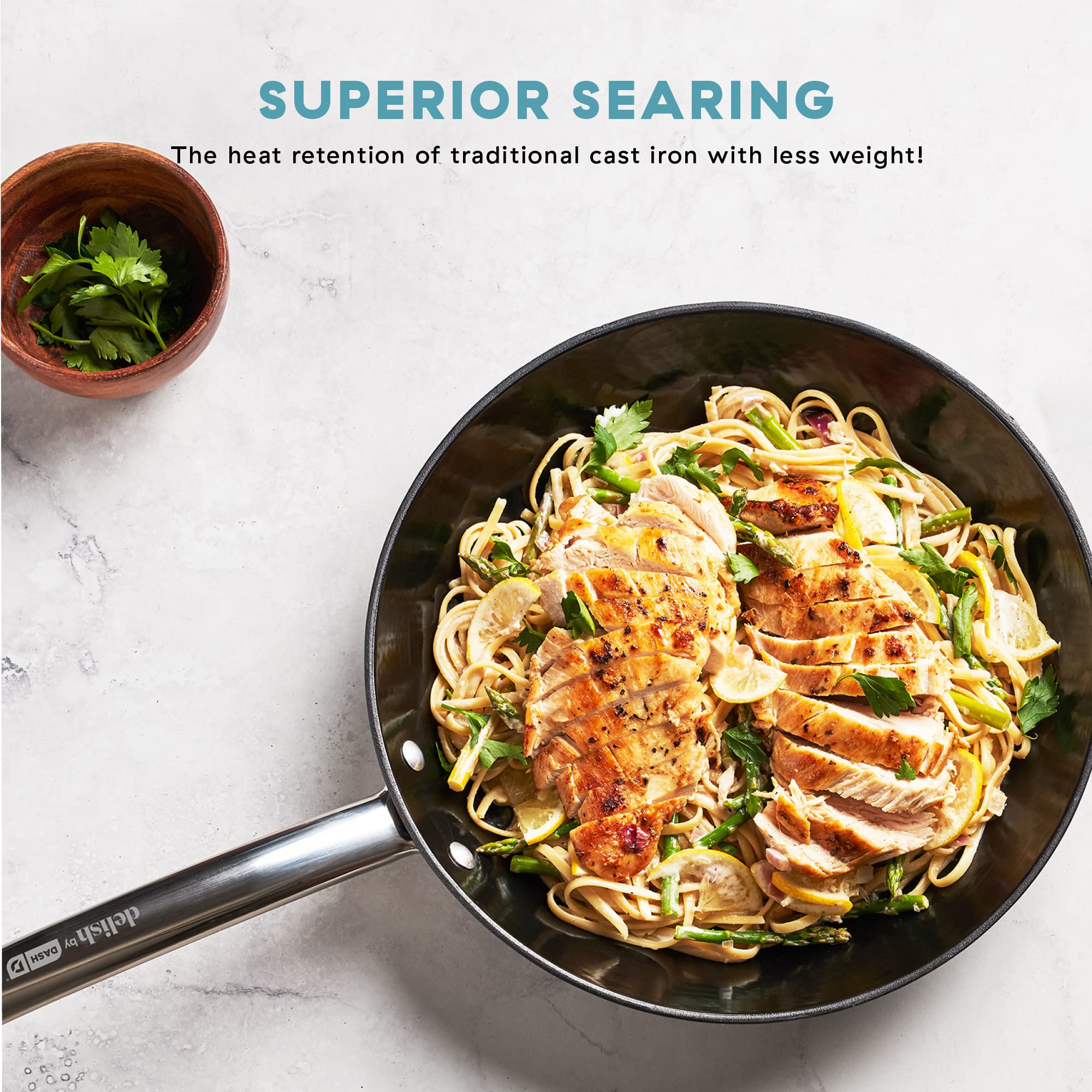 Dash Delish 10'' Lightweight Cast Iron Pan For Pancakes, Sauces, Vegetables, Pasta, And More - Black