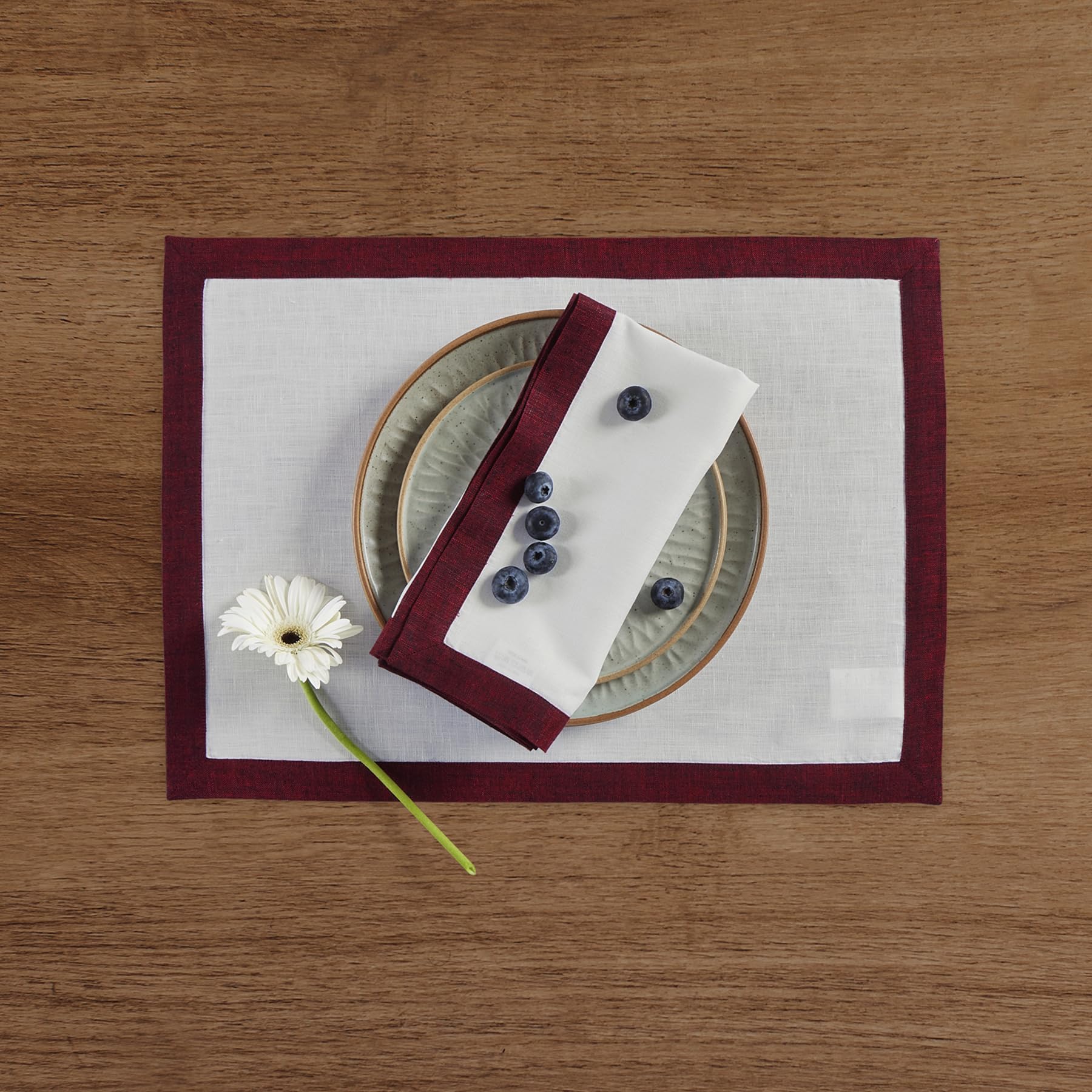 Solino Home Linen Dinner Napkins 20 X 20 Inch - 100% Pure Linen Red Garnet And White Cloth Napkins Set Of 4 For Spring, Easter -