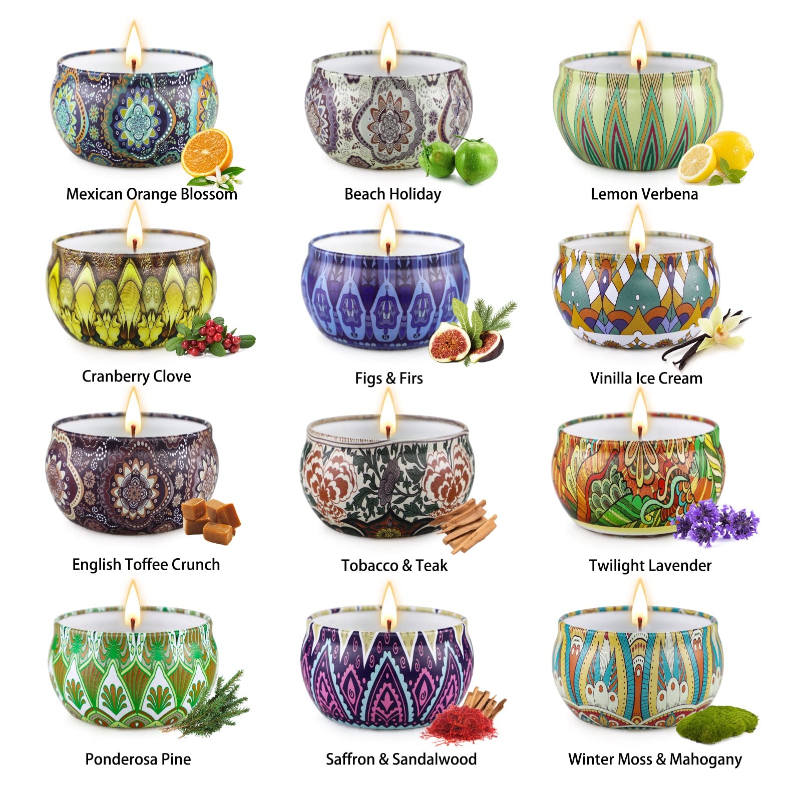 Scented Candles Gift Set,12 Pack Candles for Home Scented, 300 Hour Long Lasting Soy Wax Aromatherapy Candle Set, Birthday Gifts