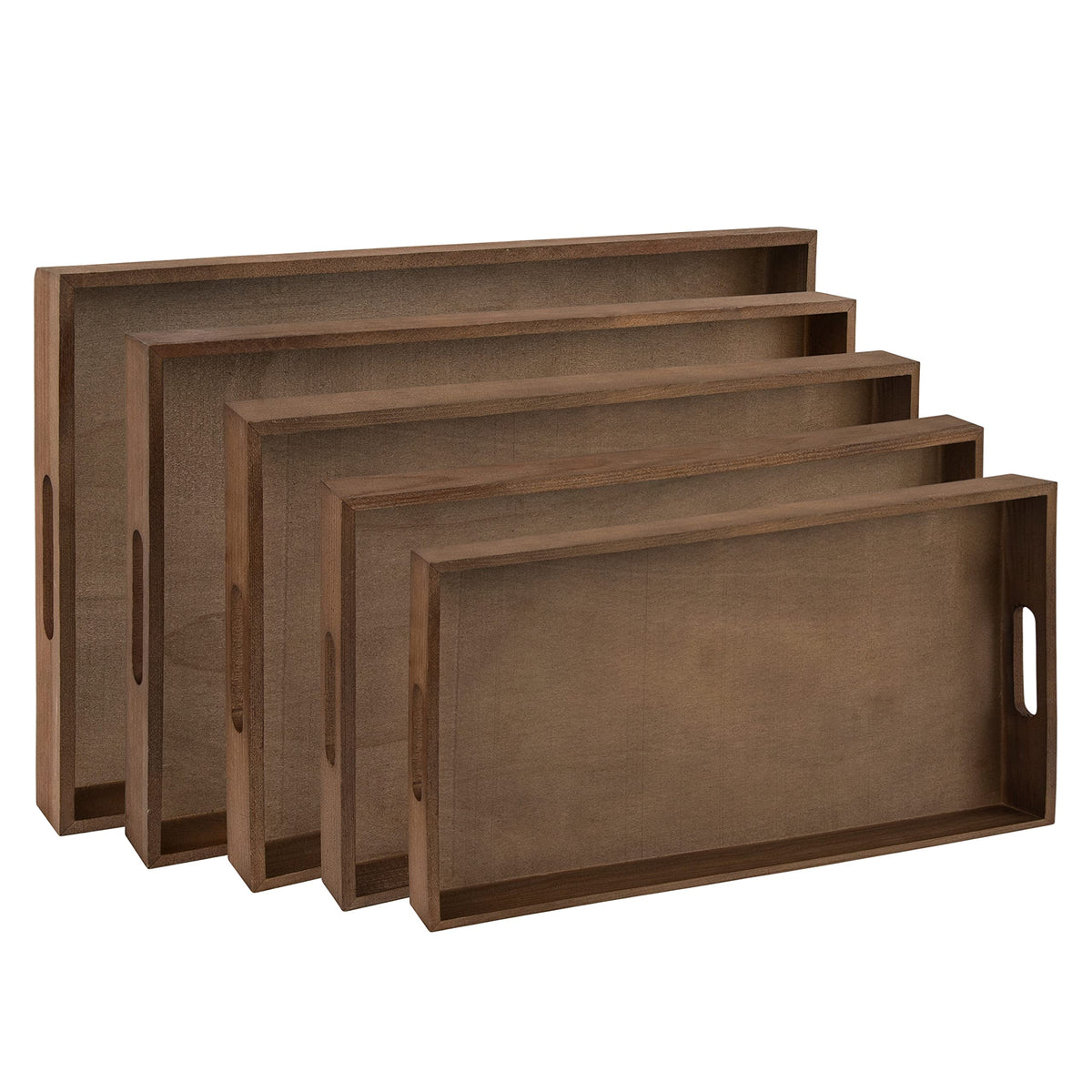 Dark Wood Serving Tray With Handles - Five Piece Nested Breakfast Tray - Wood Crafts Trays For Organizing | Bathroom Tray - Food