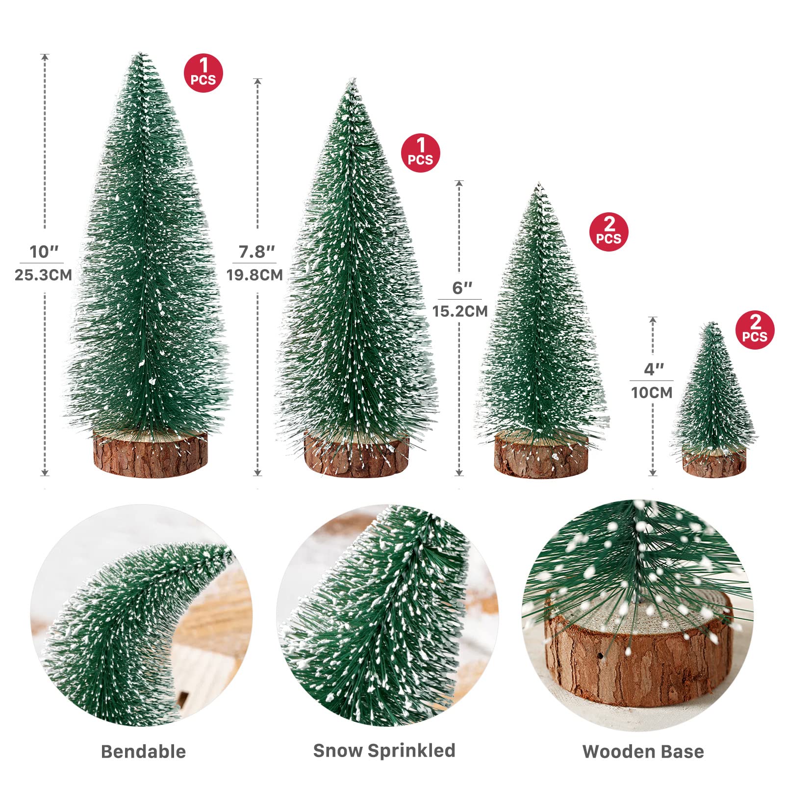Mini Christmas Trees Christmas Decor Artificial Christmas Decorations with 4 Sizes, Christmas Tree Bottle Brush Trees Christmas