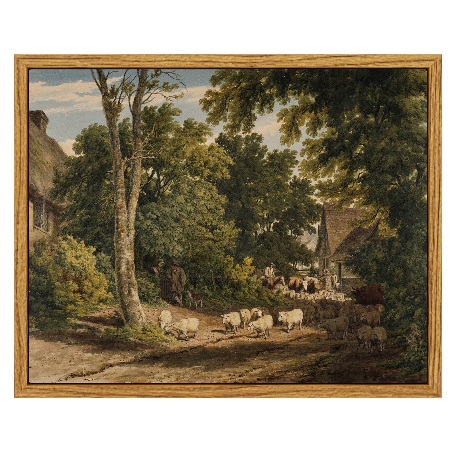 Insimsea Framed Canvas Wall Art Vintage Decor, Room Decor Classical Countryside Landscape Watercolor Painting Canvas Prints Wall