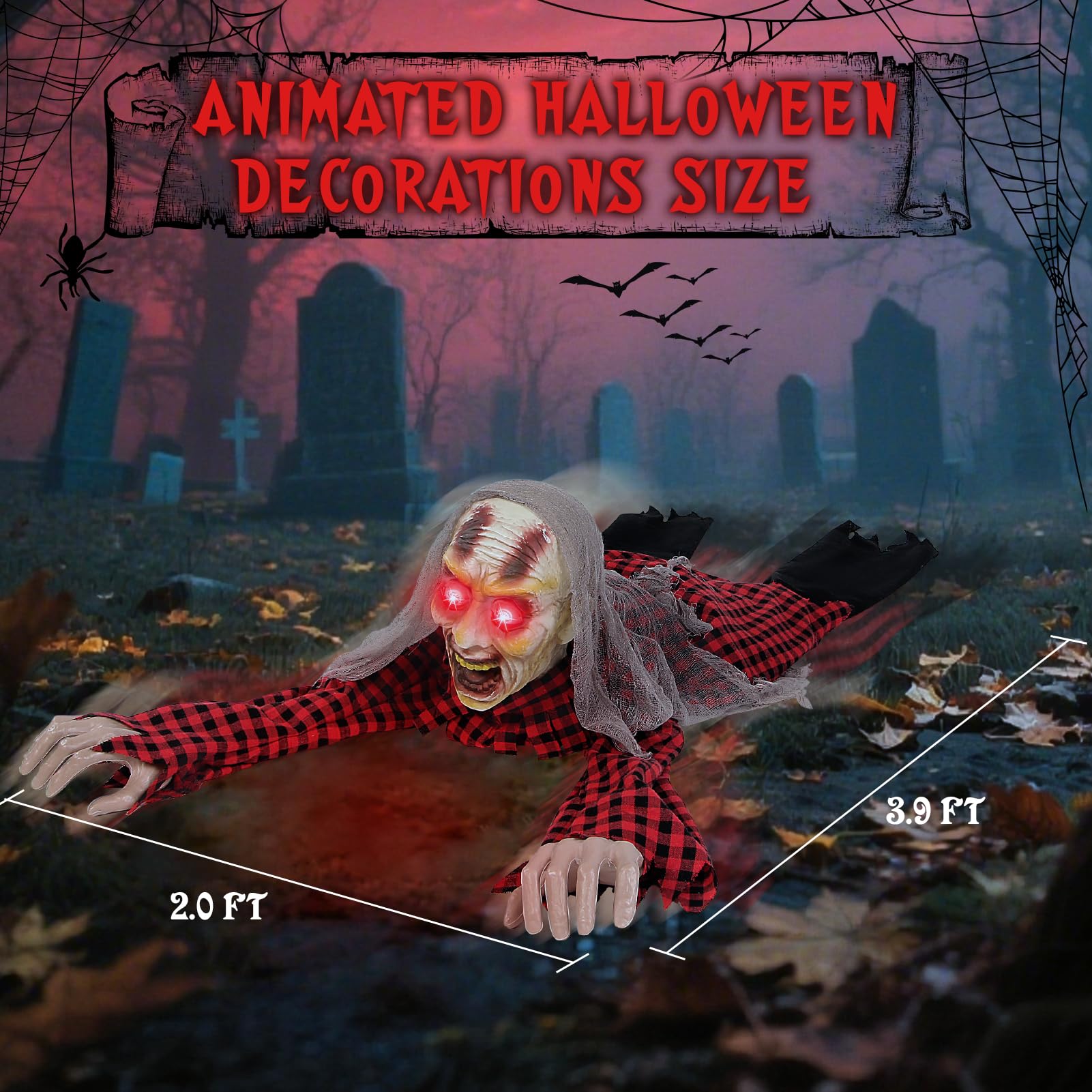 Boveco Zombie Halloween Animatronics Decoration with Light-Up Eyes Creepy Sound & Activated Sensor Outdoor and Indoor Scary Anim