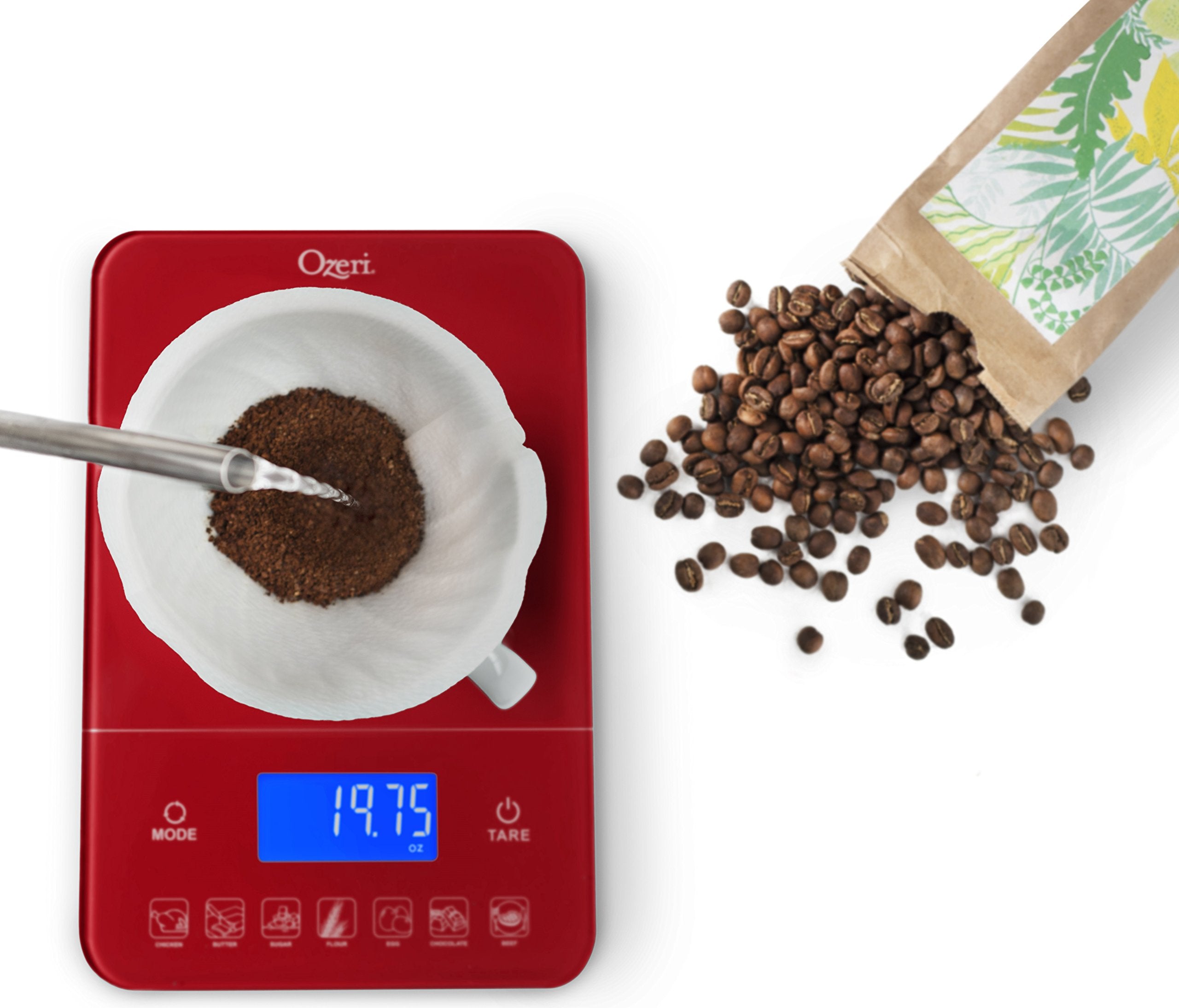 Ozeri Touch Iii 22 Lb (10 Kg) Digital Kitchen Scale With Calorie Counter In Tempered Glass, Red Engine