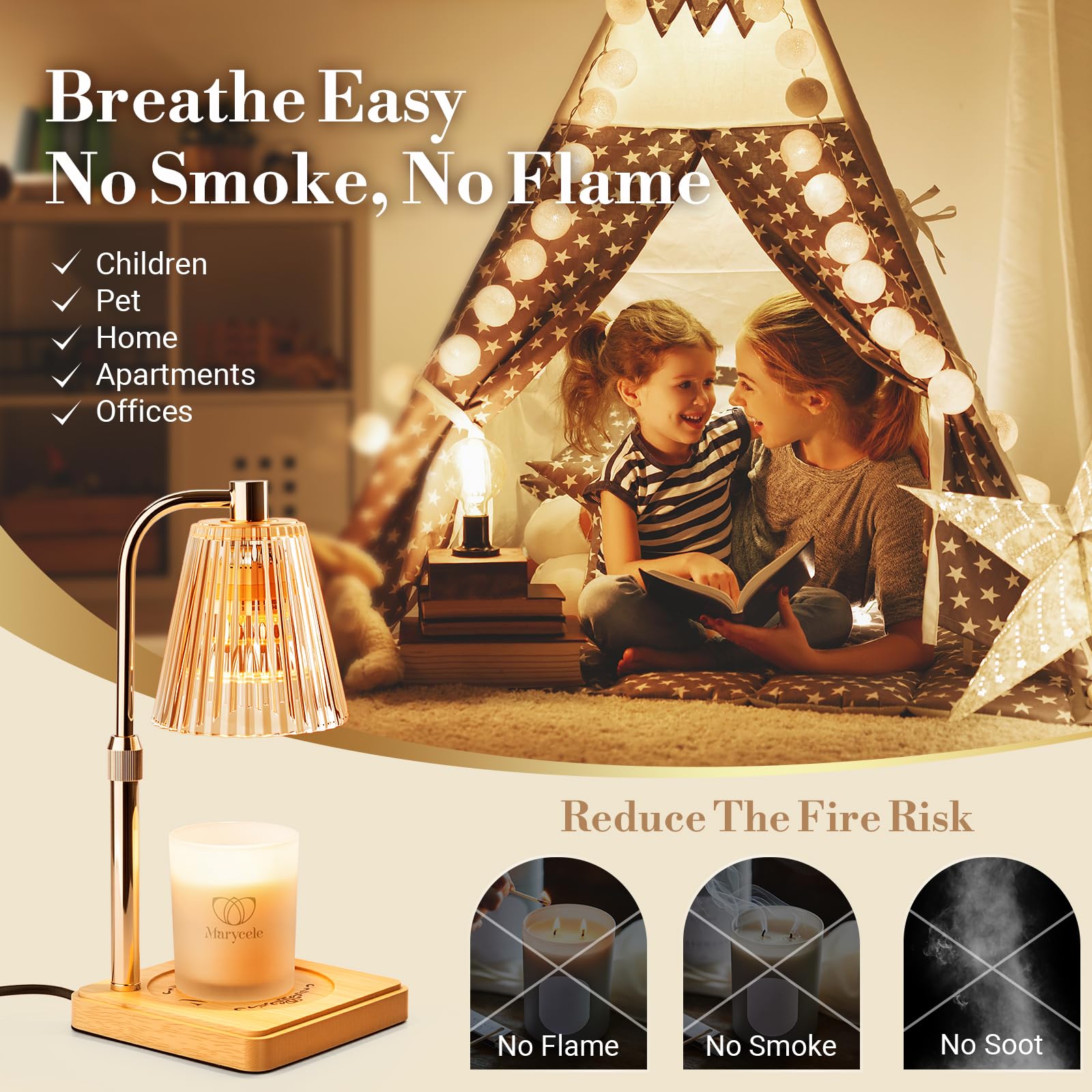 Marycele Candle Warmer Lamp with Timer for Yankee Candles, Adjustable Height Wax Melt Warmer, Birthday Gifts for Mom Women Siste