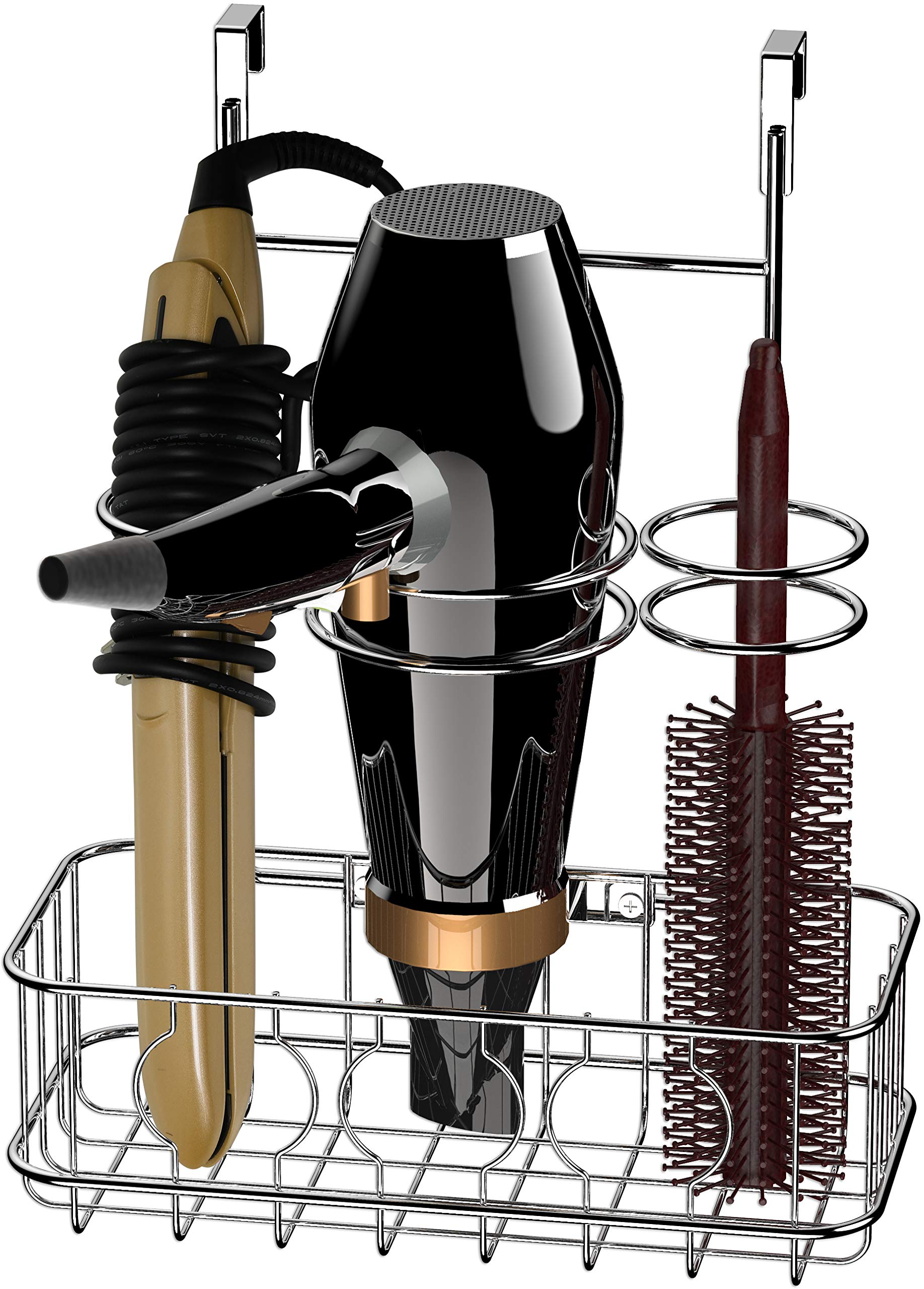 Simple Houseware Cabinet Door/Wall Mount Hair Dryer & Styling Tools Organizer Storage, Chrome