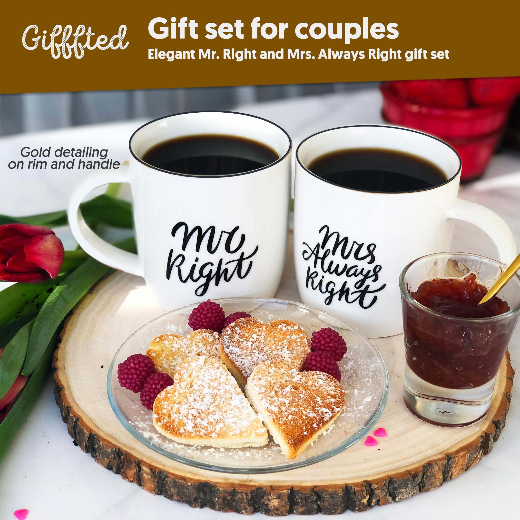Triple Gifffted Mr Right Mrs Always Right Coffee Mugs Gifts Ideas for Couples, Wedding Anniversary, Engagement, Christmas, His &