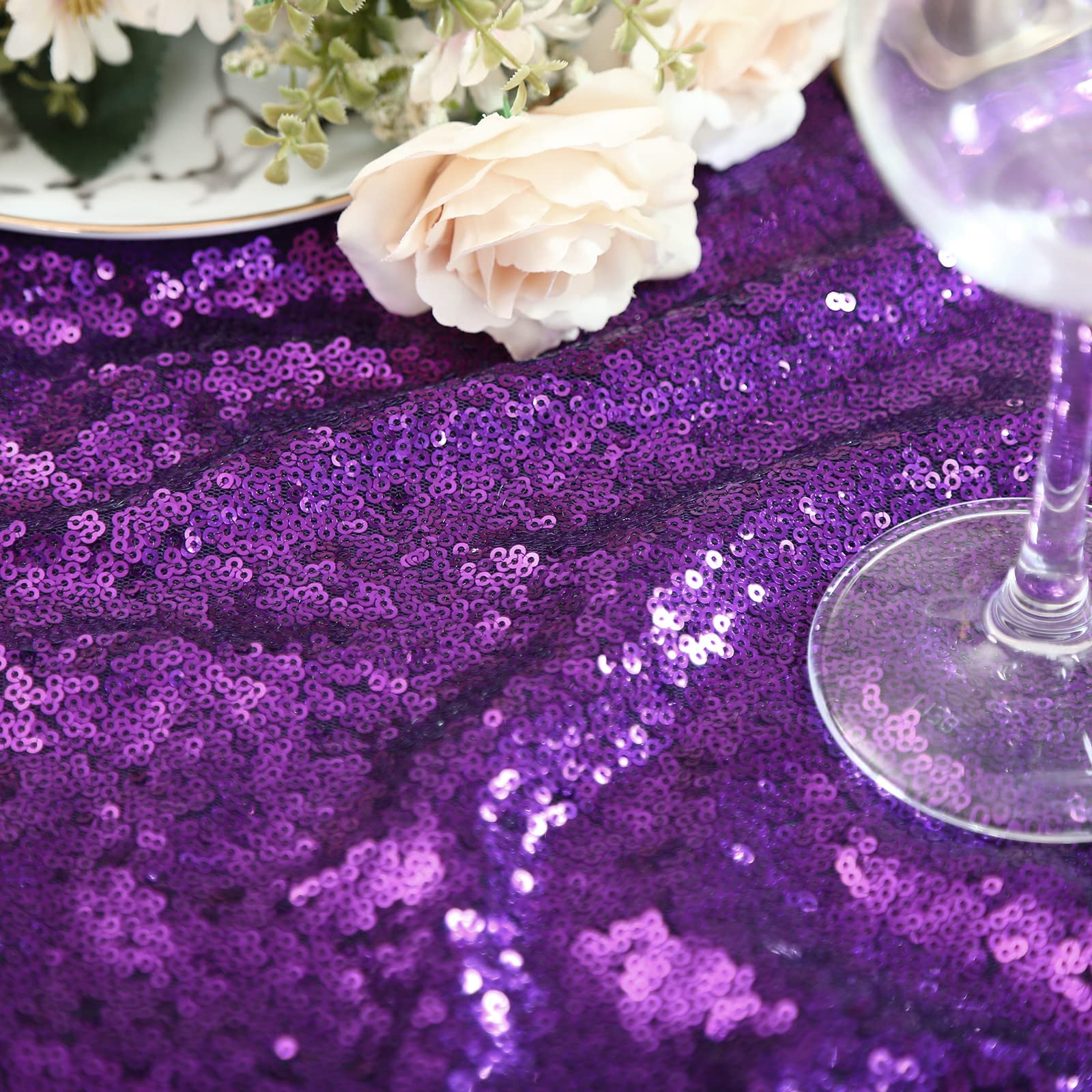 B-Cool Purple Sequin Tablecloth 60X102 Inch Sparkly Table Cloth Purple Table Drape Overlay For Wedding Halloween Birthday Party