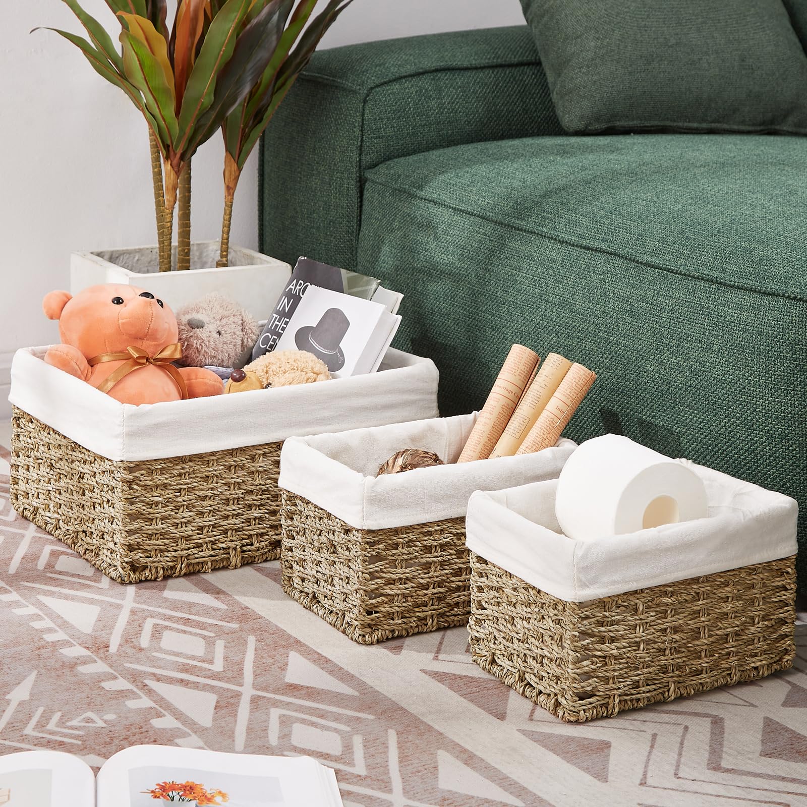 Vagusicc Wicker Basket, Seagrass Wicker Storage Basket With Built-In Handles, Baskets For Organizing, 15'' Large Storage Baskets