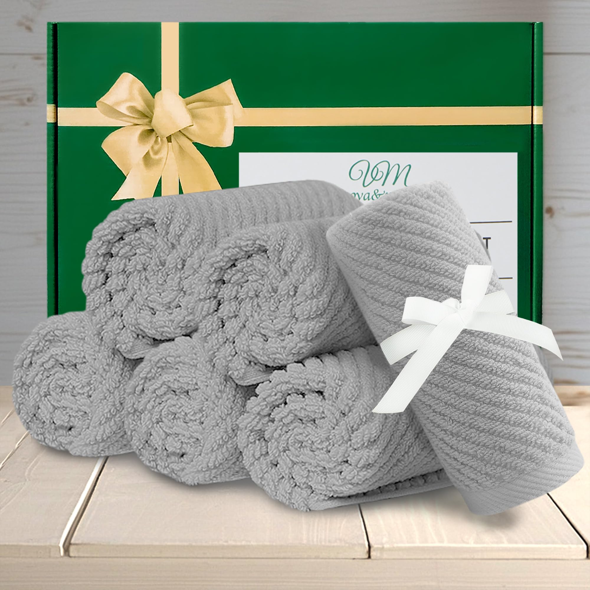 Voova & Movas Grey Washcloths 6Pc (13''X13'') - 100% Cotton | Lightweight | Thick | Quick Dry | Soft | Absorbent, Small Hand Tow