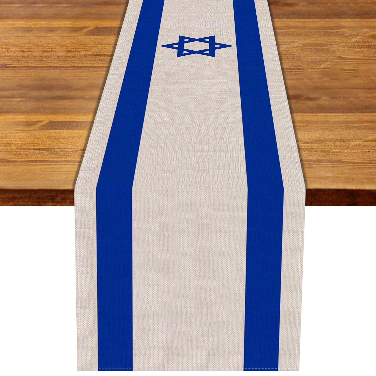 Linen Israel Flag Table Runner Jewish Table Decoration For Passover Rosh Hashanah Sukkot Sukkah Kitchen Dinning Room Party Decor