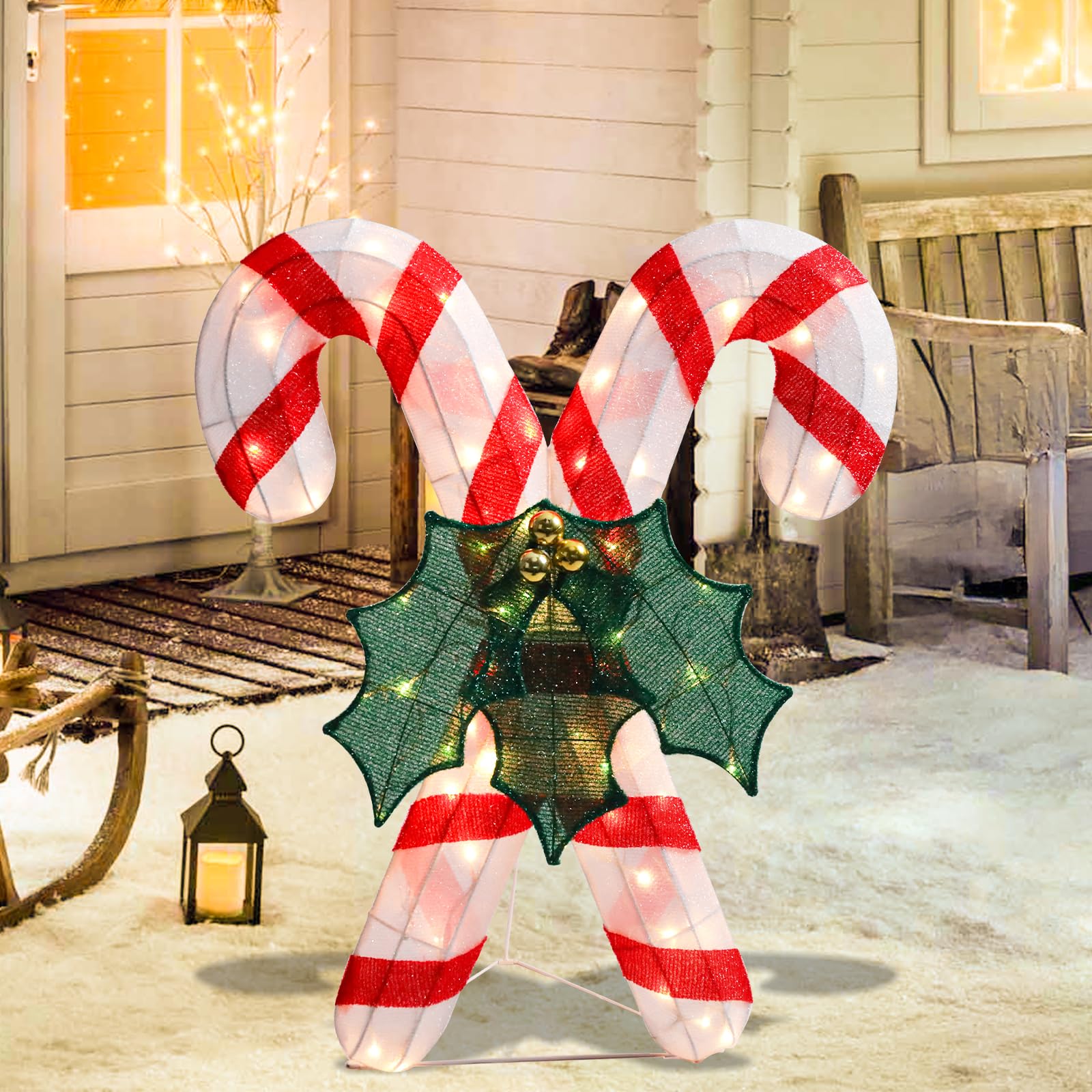 Bshine Christmas Outdoor Lighted Decoration Candy Cane, 3.05FT/48 Christmas LED Warm Lighted Holiday Displays Plug in Outdoor Ho