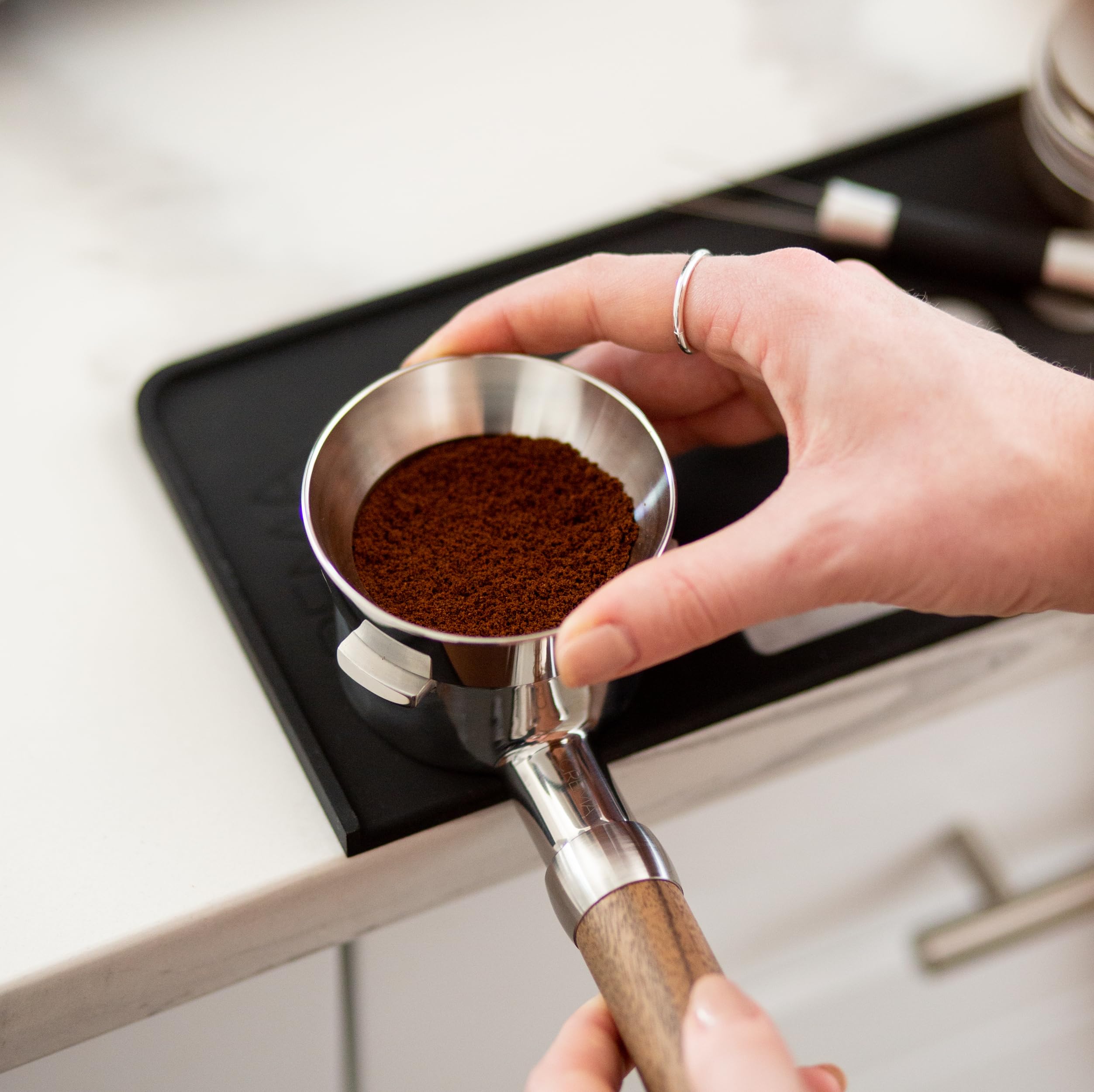 Crema Coffee Products | Tamping Mat - Dual Boiler | Non-Slip Silicone | Firm & Secure Mat | Protect Countertops & Portafilter |