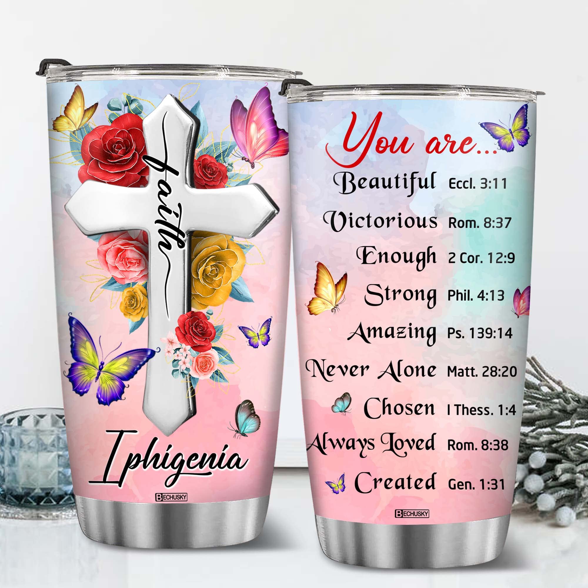 Bechusky Personalized Christian Tumbler Gifts For Women Christian Gifts For Women - Birthday Gifts For Women - Friend Gifts For