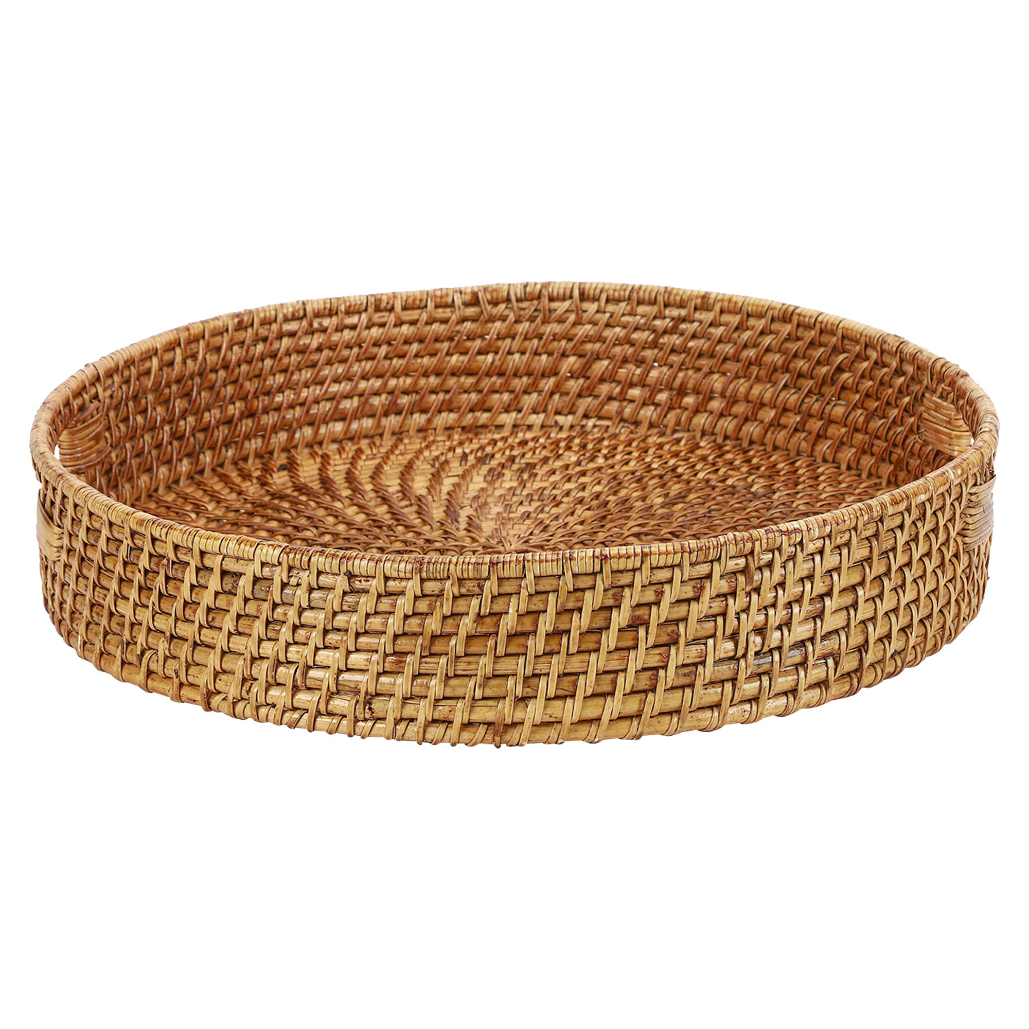 AKWAY Round Wicker Basket | Round Tray Wooden Serving Tray for Home | Serving Tray for Party Guests | Round Platter with Handles