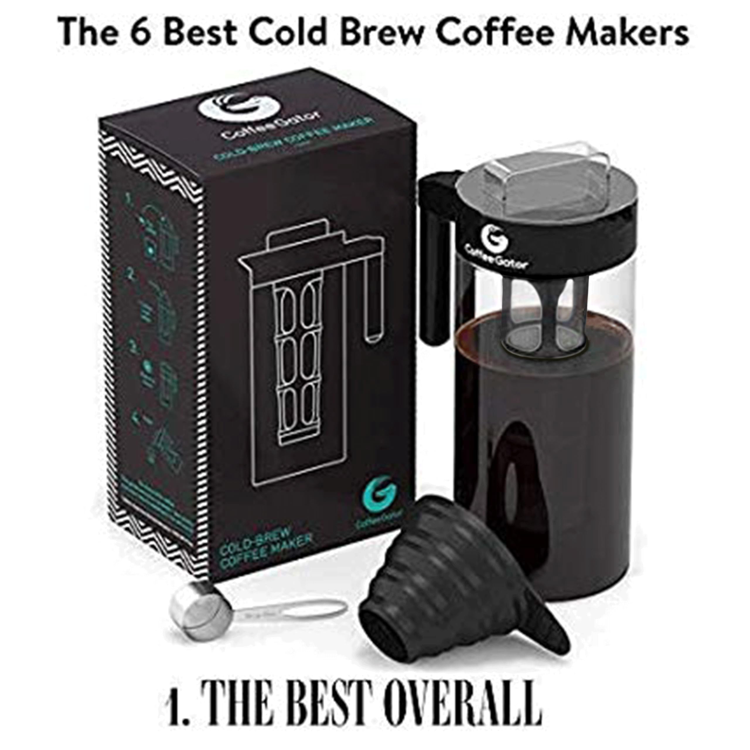 Coffee Gator Cold Brew Coffee Maker - 47 Oz Iced Tea And Cold Brew Maker And Pitcher W/Glass Carafe, Filter, Funnel & Measuring