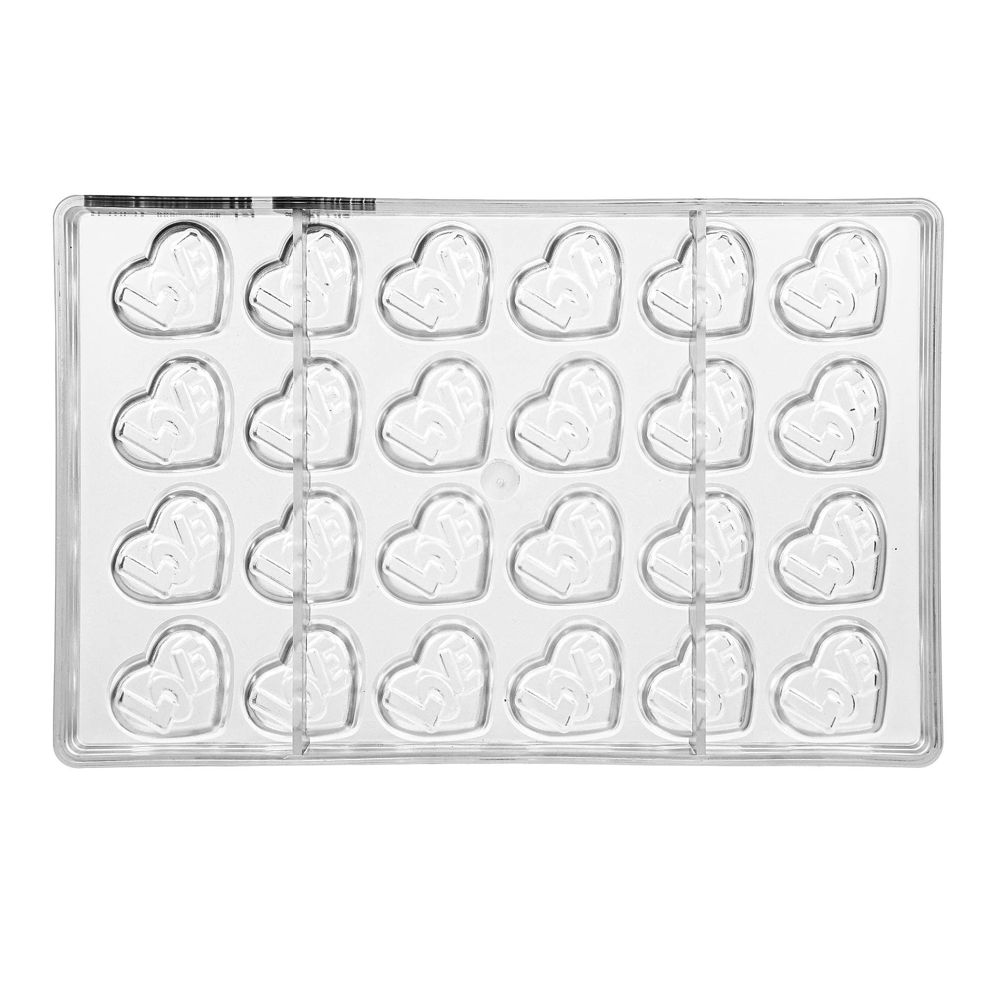 Greyas Cm 3841 Louis Amado Clear Polycarbonate Chocolate Mold Candy Mould With 24 Love-Heart Cavities, Each 38Mm X 32Mm X 11.4Mm