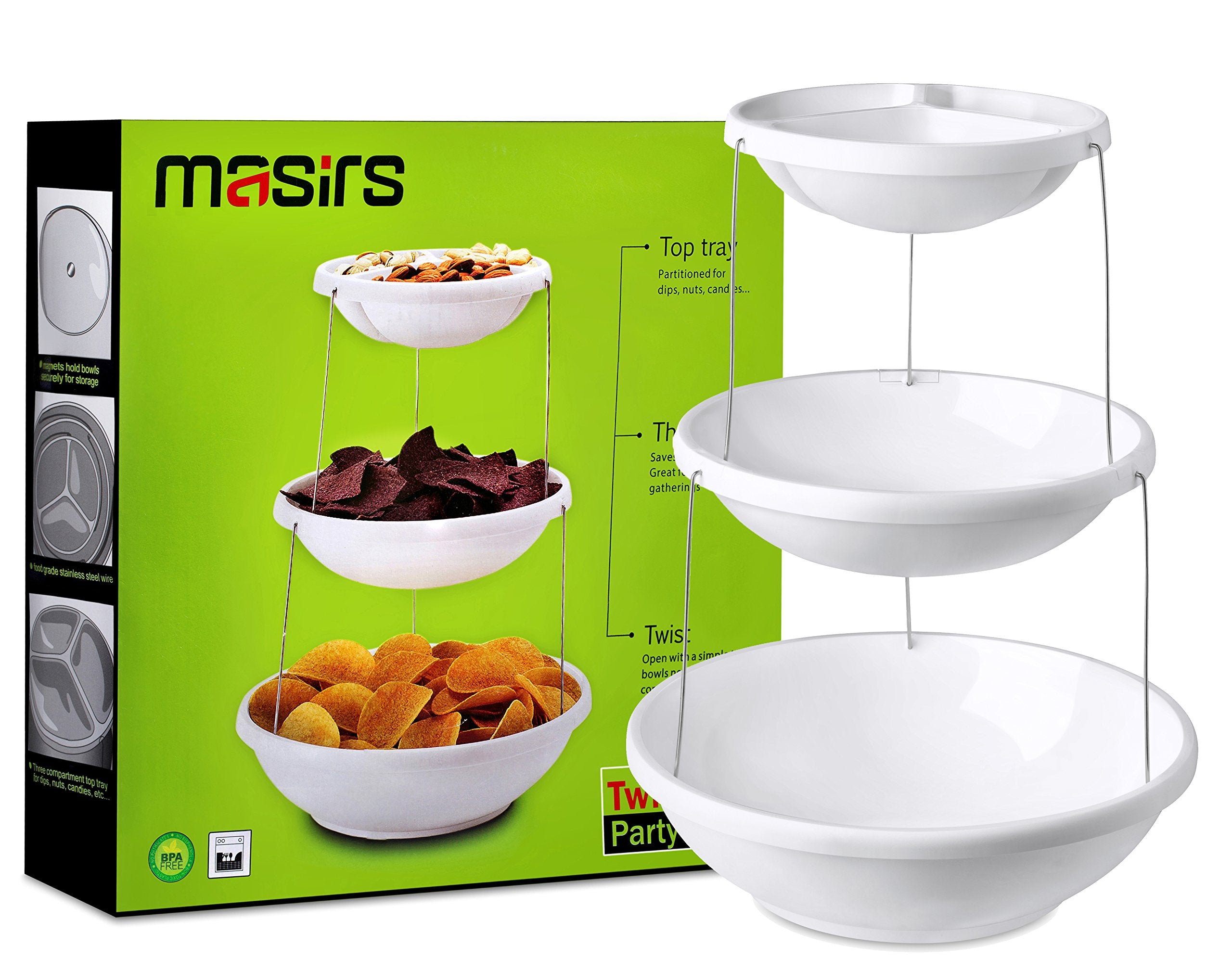 Masirs 3-Tier Collapsible Bowl: Decorative Design Folds For Minimal Storage. Ideal For Serving Snacks, Salad, And Fruit. Top Bow