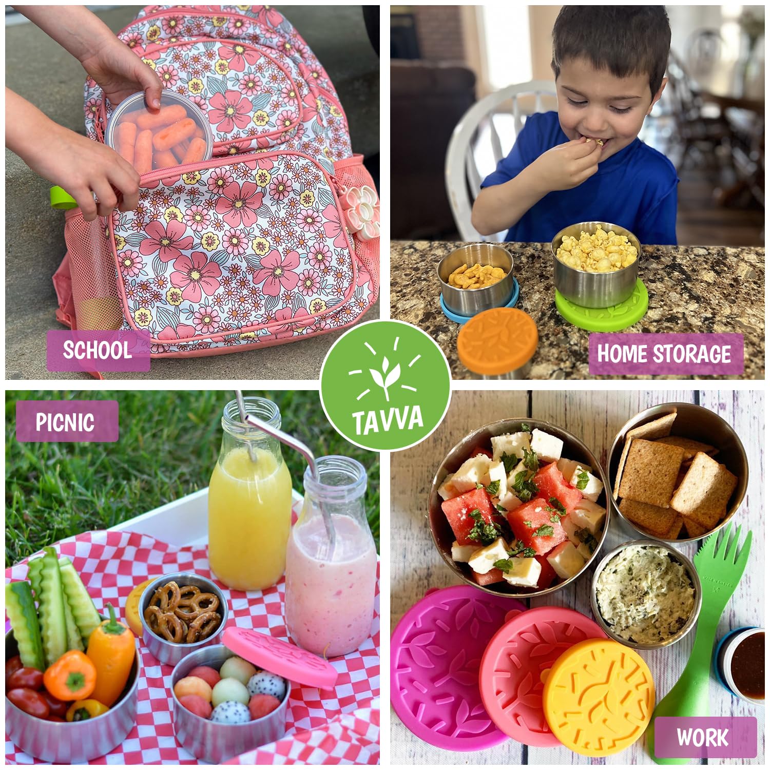 Tavva Stainless Steel Snack Containers For Kids (12Oz/7Oz/3Oz), Stainless Steel Containers With Lids, Stainless Steel Lunch Box