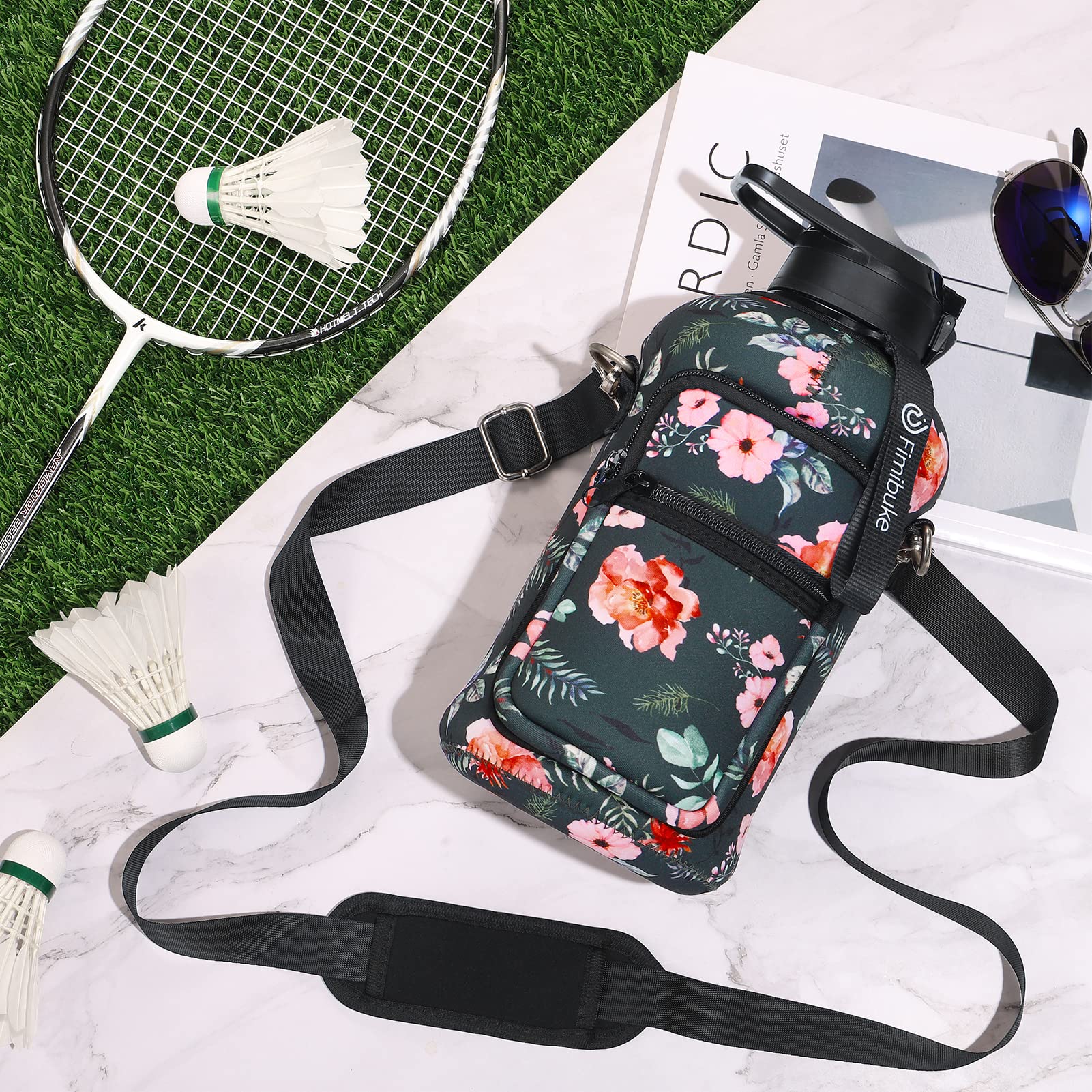 Fimibuke Half Gallon Water Bottle With Sleeve 64 Oz Water Bottle With Handle & Straw Leakproof Motivational Sport Gym Water Bott