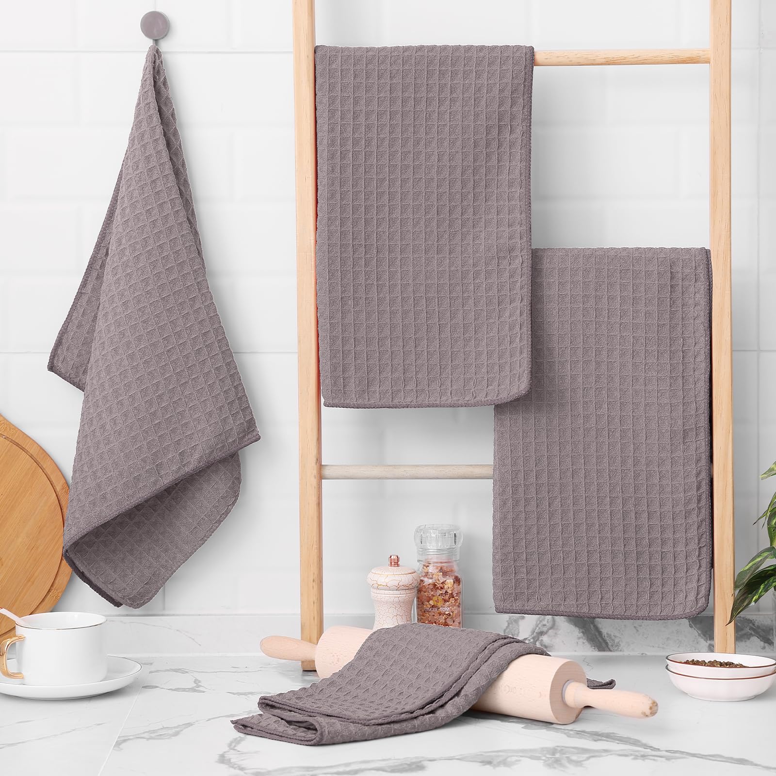 Homaxy Premium Microfiber Waffle Weave Kitchen Towels, 16 X 28 Inch Ultra Absorbent And Solid Color Dish Towels, 4 Pack, Coffce