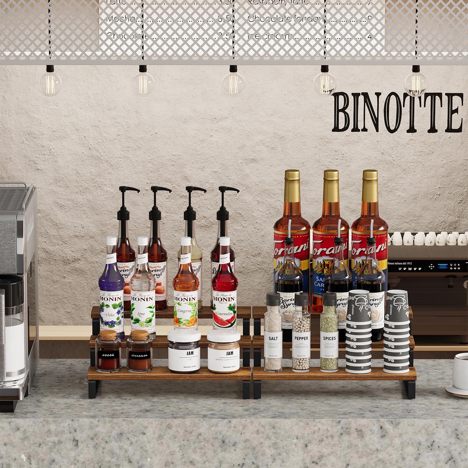 Giikin 3-Tier Spice Rack, 13.8 Inch Wood Countertop Spice Storage Holder, Kitchen Pantry Cabinet Organizer Cupboard for Spice Bo