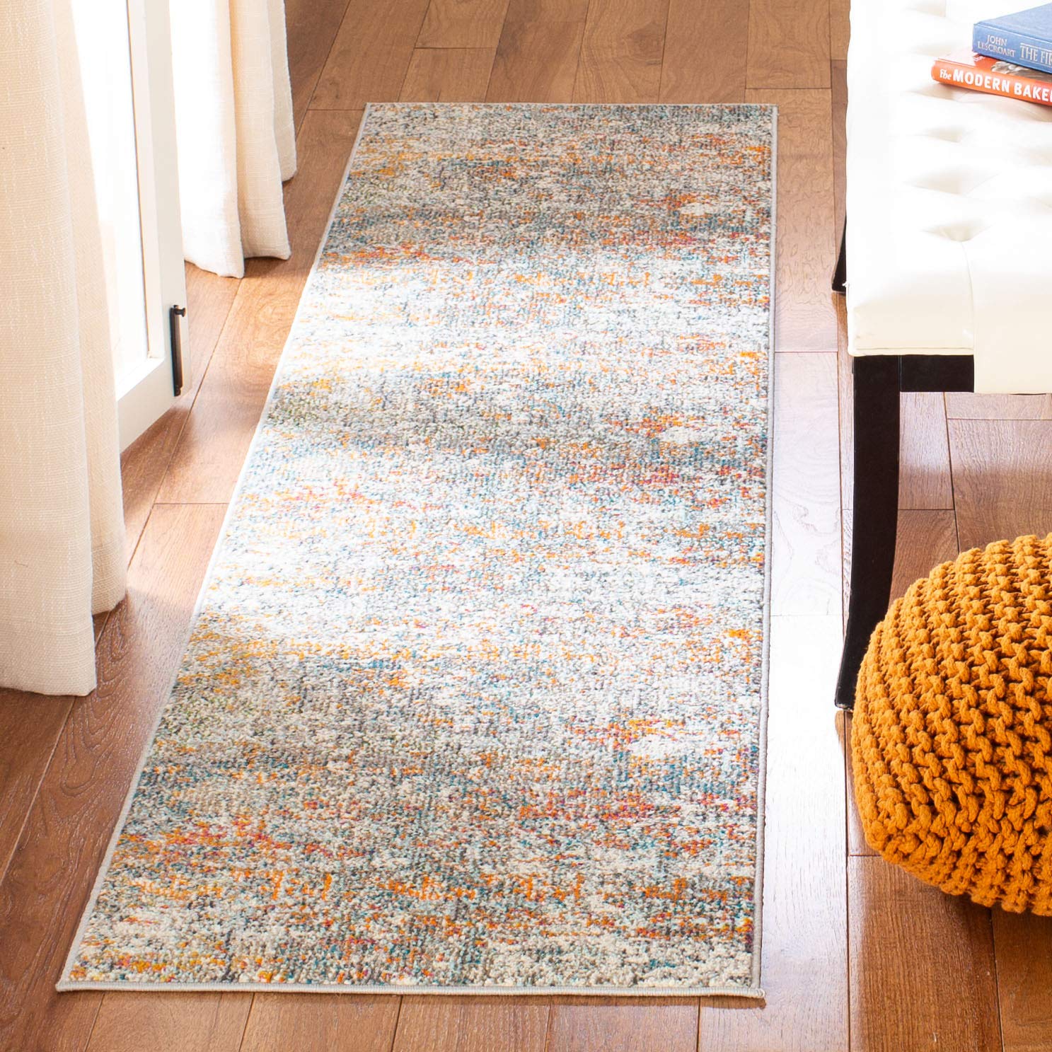 SAFAVIEH Madison Collection Runner Rug - 22 x 14, Grey & Orange, Modern Abstract Design, Non-Shedding & Easy Care, Ideal for H