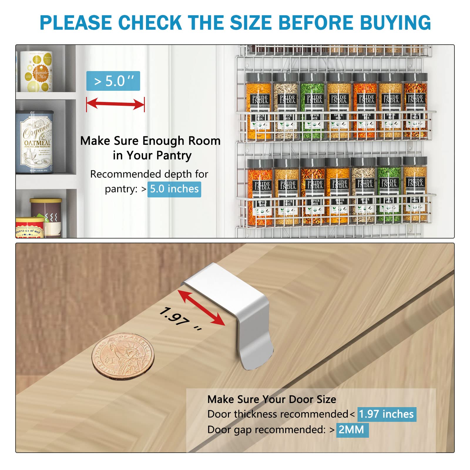 JKsmart Spice Rack Organizer 6-Tier Wall Mounted & Over the Door Spice Racks for Kitchen Pantry Bathroom,Two Size, Large Capacit