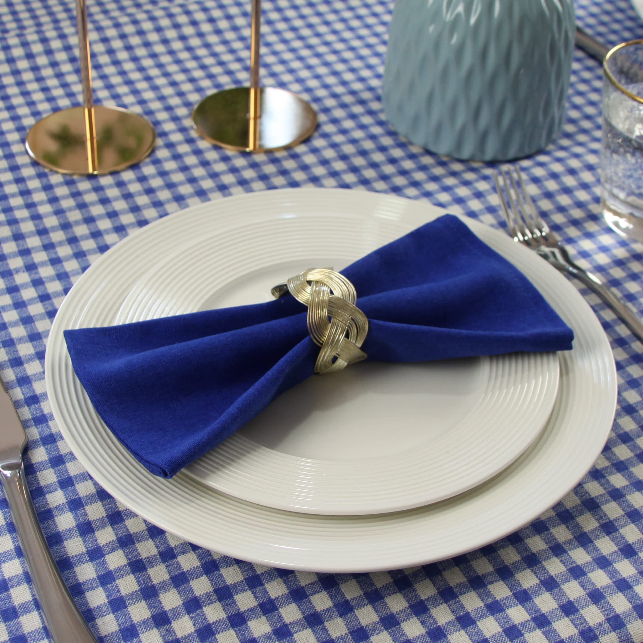 INFEI Solid Color Cotton Linen Blended Thin Dinner Cloth Napkins - Set of 12 (40 x 40 cm) - for Events & Home Use (Royal Blue)