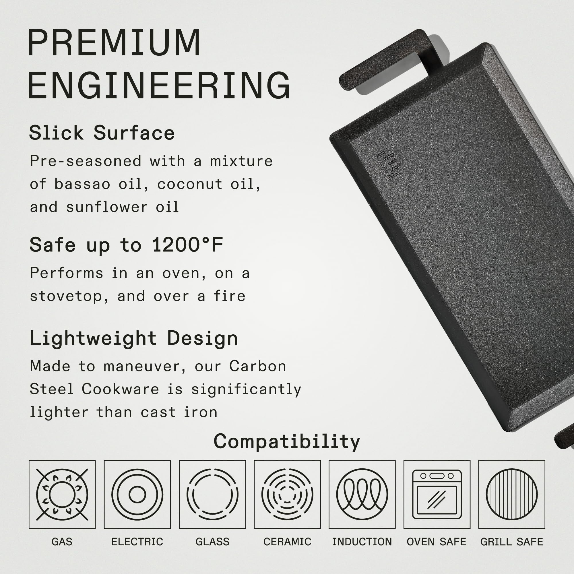 Made In Cookware - Carbon Steel Griddle - (Like Cast Iron, But Better) - Professional Cookware - Crafted In Sweden - Induction C