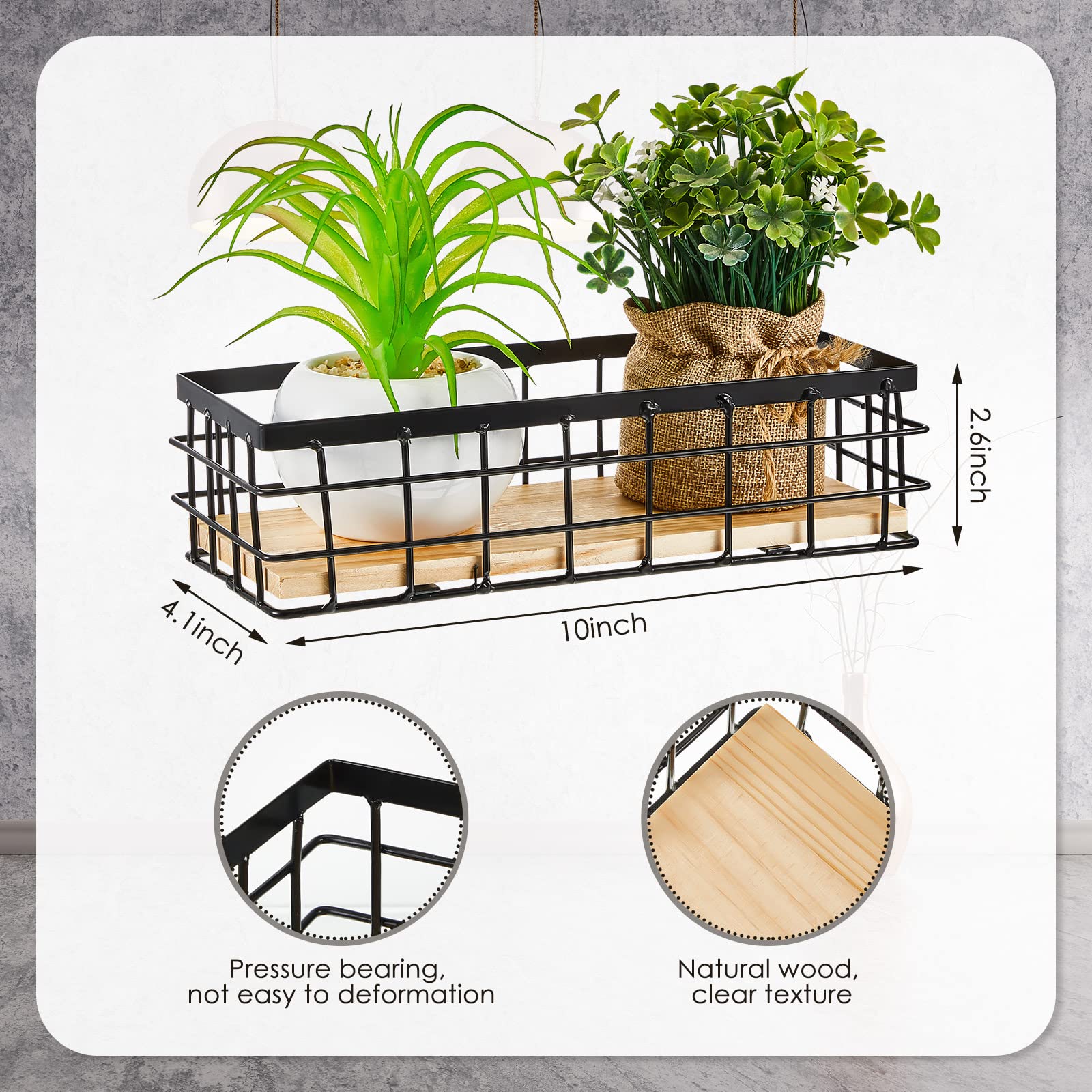 Funrous 2 Pcs Metal Wire Basket Toilet Paper Basket Wire Bathroom Storage Organizer With Wooden Base Rectangular Wall Mounted Me