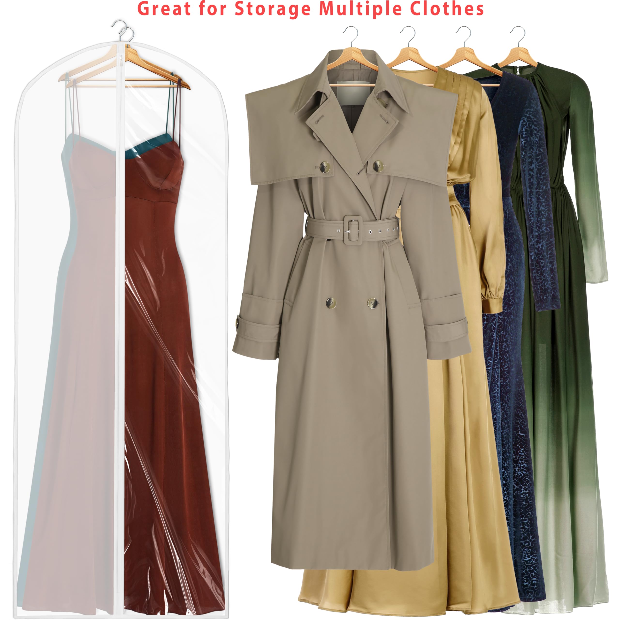 Simple Houseware 65-Inch Translucent Garment Bags With Zipper For Gowns, Suits, Dresses, Costumes, Uniforms, 2 Pack, Clear